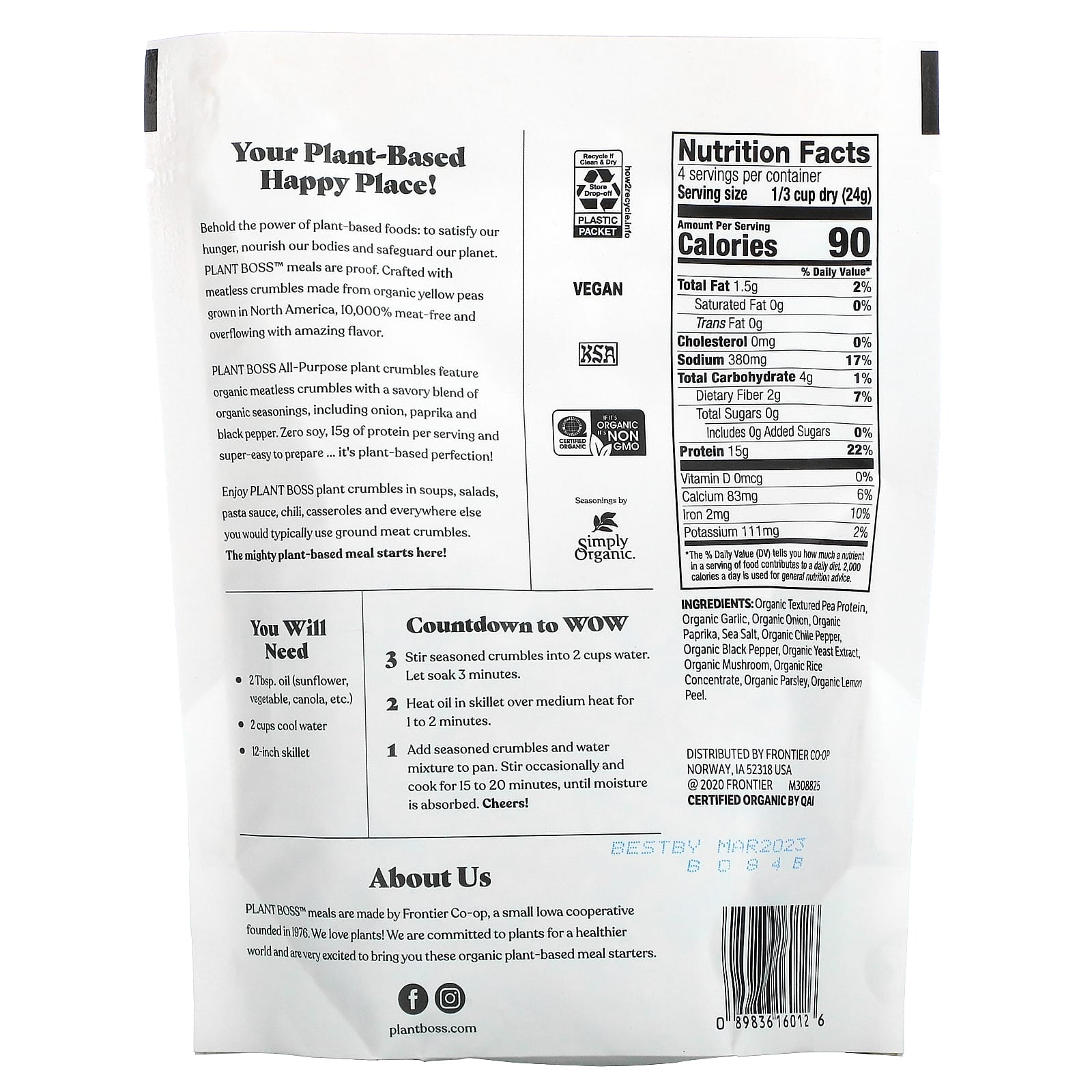 Plant Boss, Органические крошки из универсальных растений без мяса, 95 г (3,35 унции)