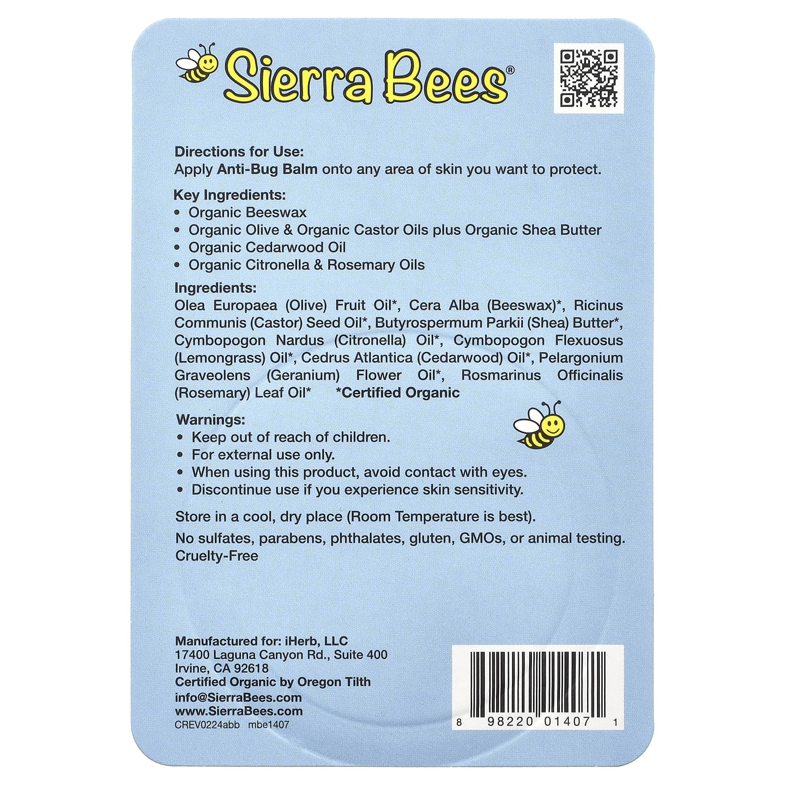 Sierra Bees, бальзам против насекомых, масло кедра, герани и розмарина, 17 г (0,6 унции)