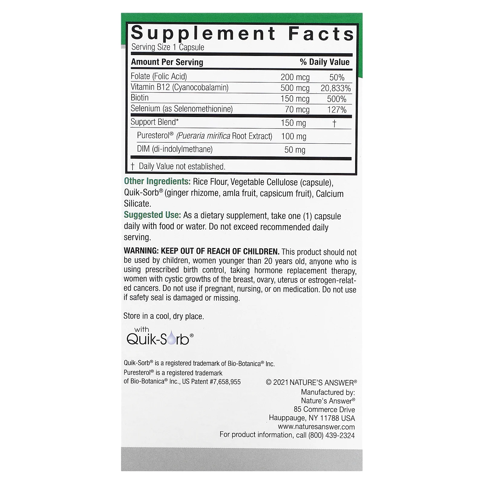 Nature's Answer, Pueraria Mirifica, 100 mg, 60 Vegetarian Capsules