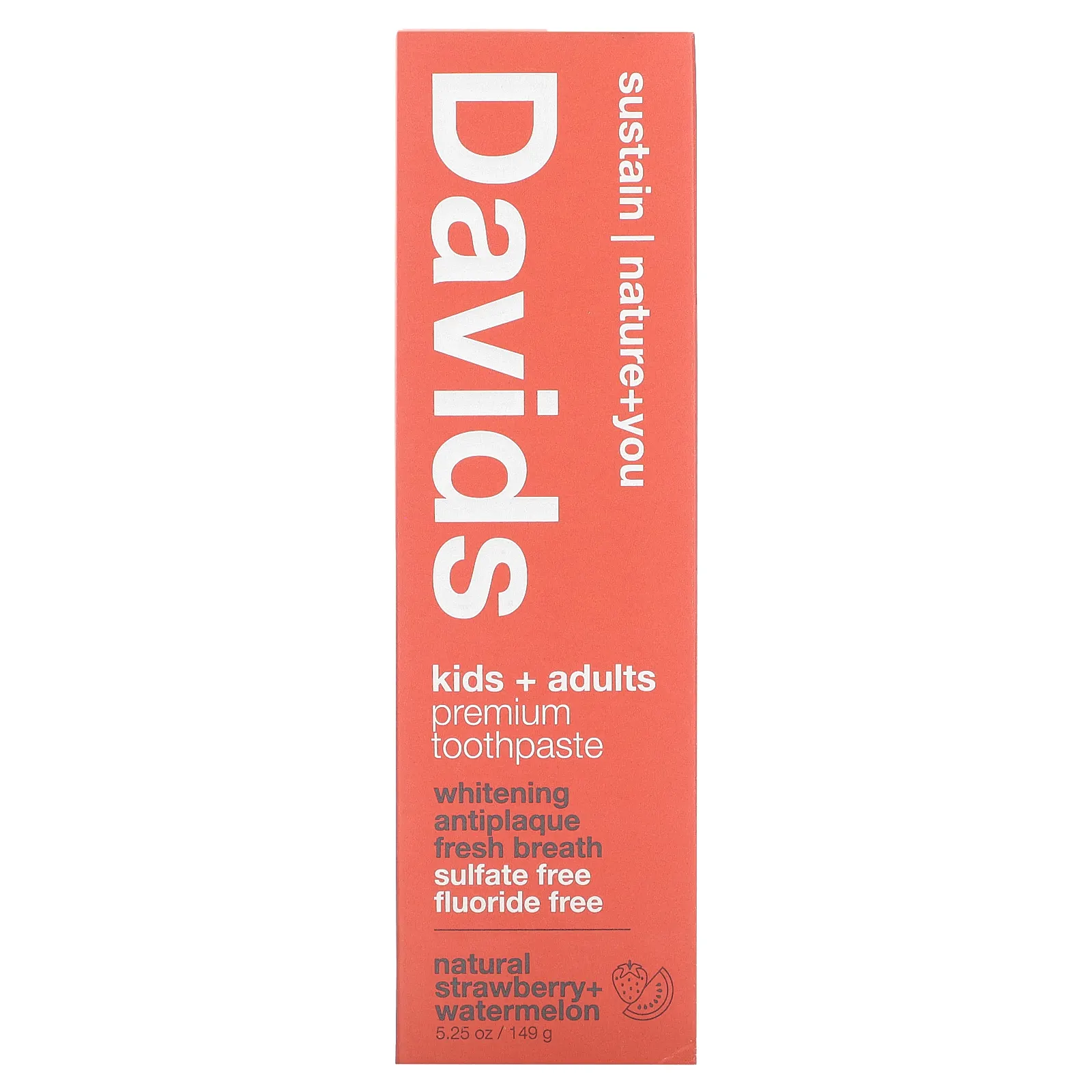 Davids Natural Toothpaste, Премиальная зубная паста, для детей и взрослых, натуральная клубника и арбуз, 149 г (5,25 унции)