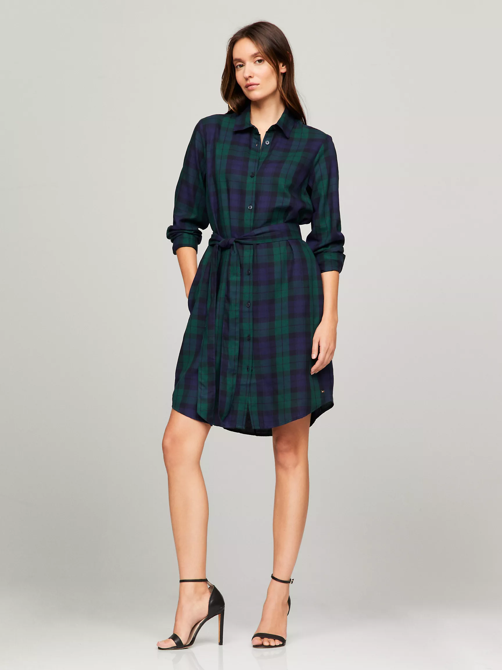 Женское платье Tommy Hilfiger, Платье-рубашка с длинными рукавами и клетчатым принтом