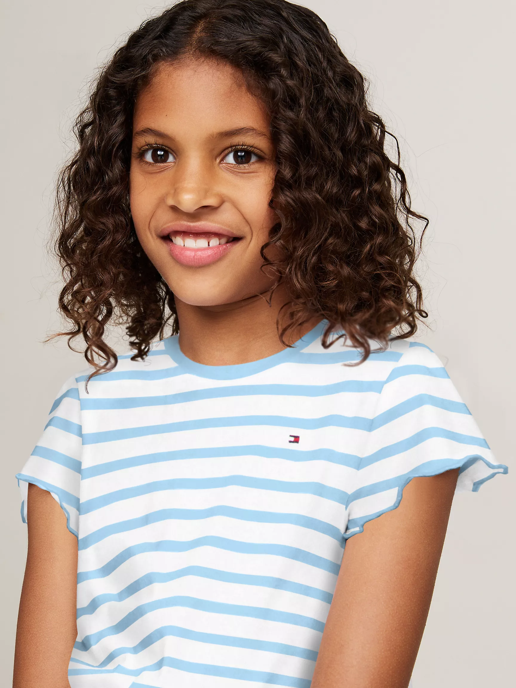 Футболка для девочек Tommy Hilfiger, Детская футболка в полоску с рукавами-воланами