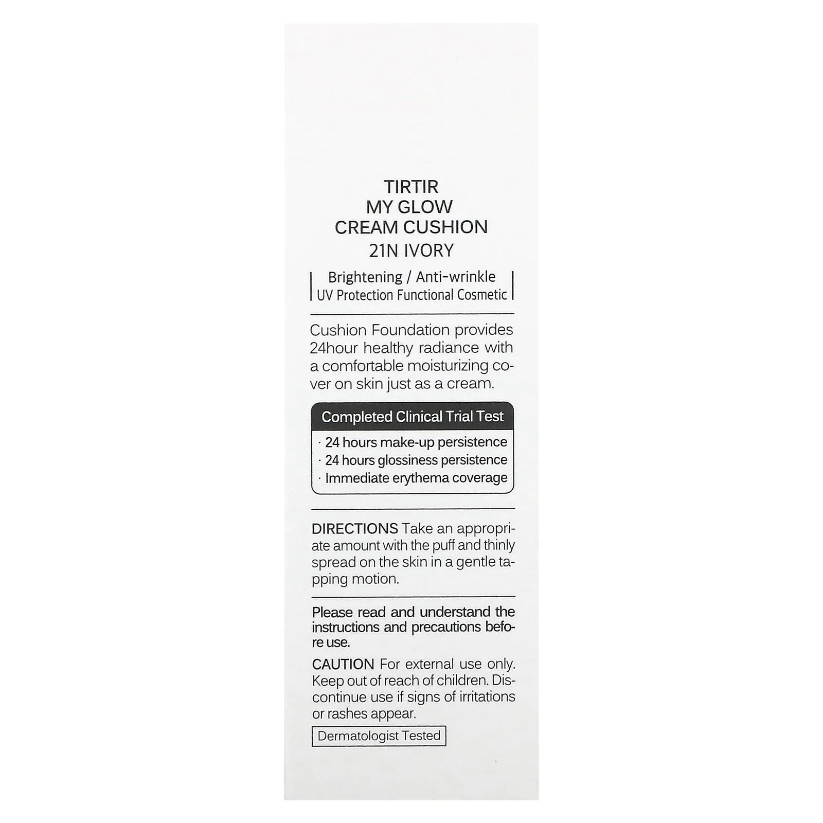 TIRTIR, My Glow Cream Cushion, SPF 30 PA ++, 21N цвет слоновой кости, 18 г (0,63 унции)