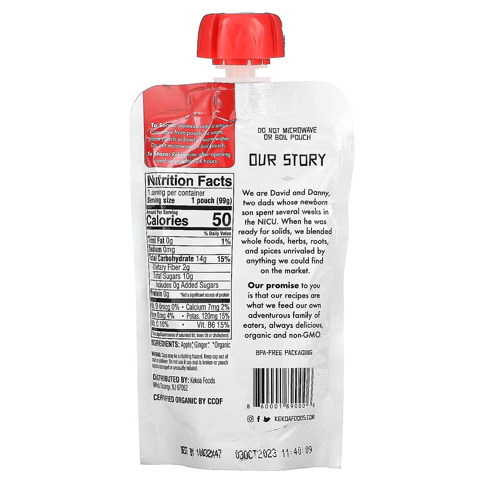 Kekoa, Органическое детское питание, яблоко и имбирь, 99 г (3,5 унции)