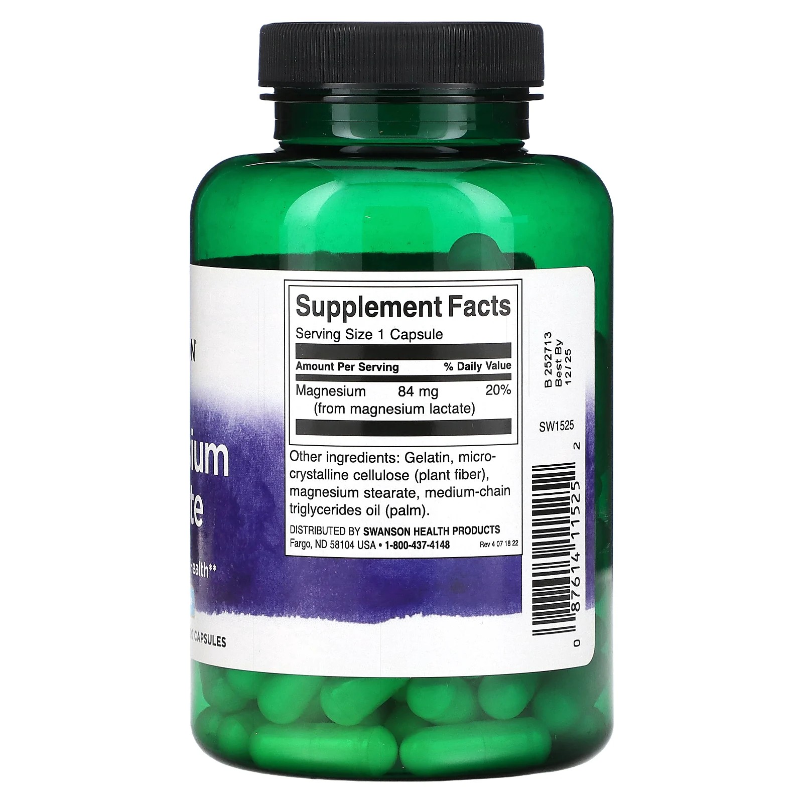 Swanson, Лактат магния, 84 мг, 120 капсул
