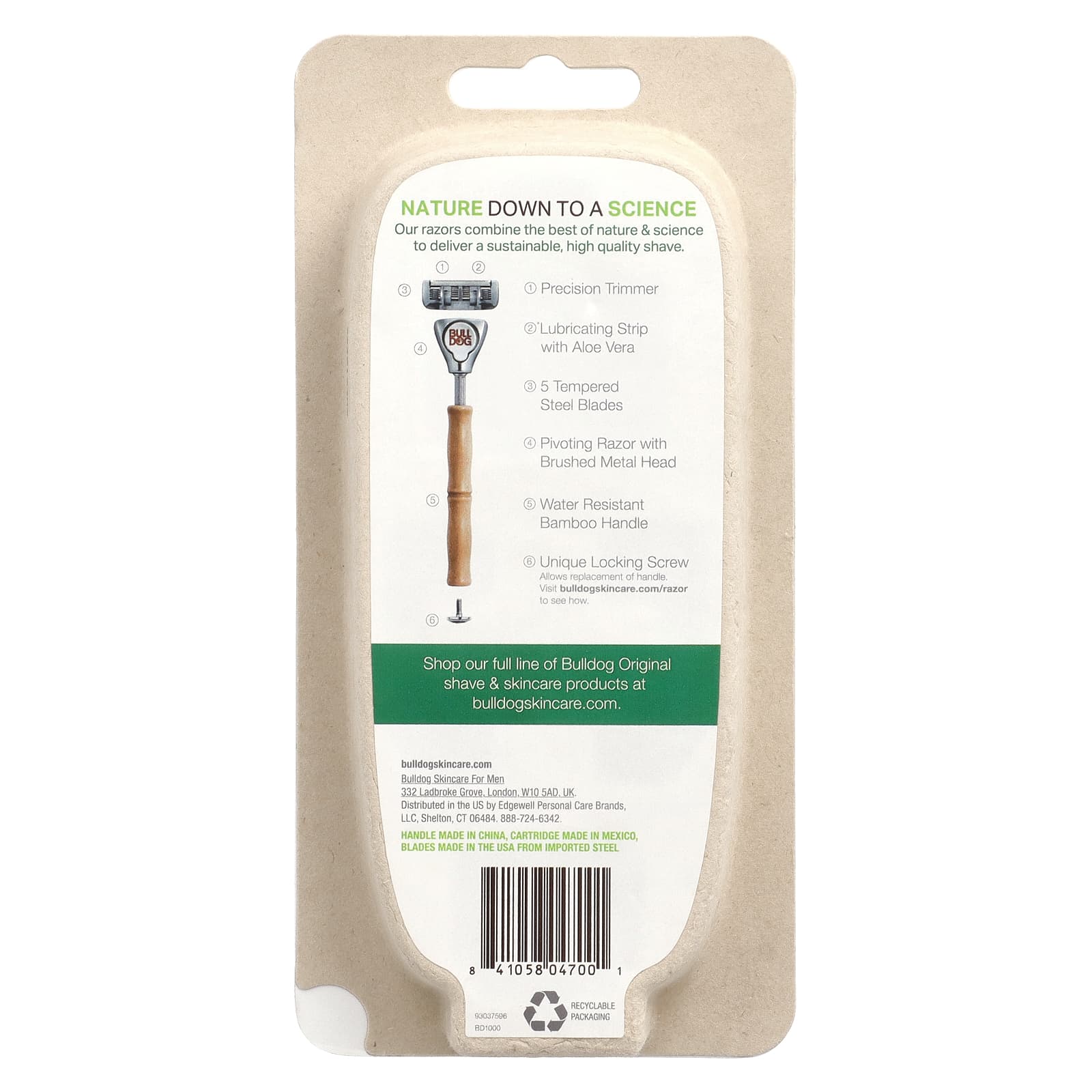 Bulldog Skincare For Men, Original Bamboo Razor, 1 шт., 2 вкладыша