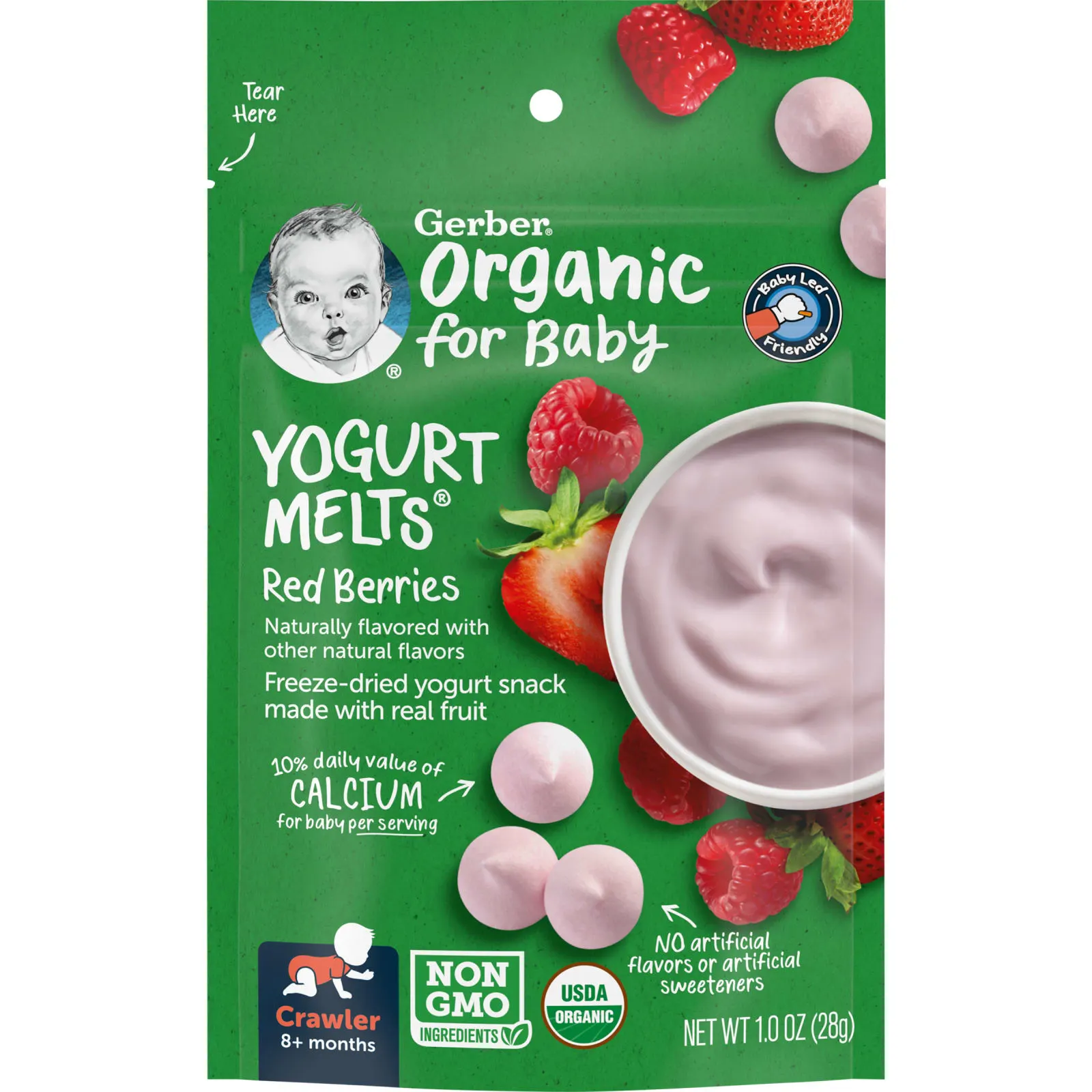 Gerber, Organic, Yogurt Melts, для малышей от 8 месяцев, с красными ягодами, 28 г (1,0 унция)