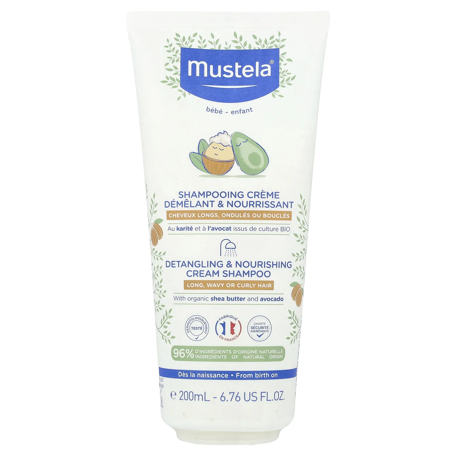 Mustela, Детский, питательный крем-шампунь для распутывания волос, для длинных, волнистых или вьющихся волос, 200 мл (6,76 жидк. Унции)