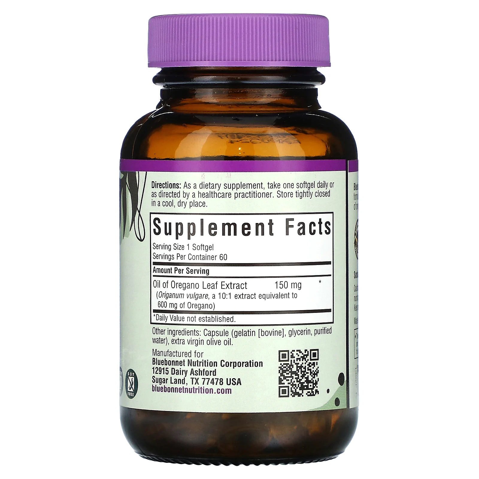 Bluebonnet Nutrition, Масло из экстракта листа душицы, 60 мягких капсул