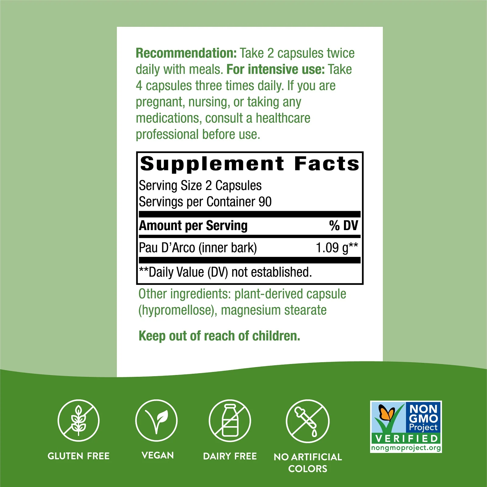 Nature's Way, кора муравьиного дерева, внутренний слой, 1090 мг, 180 веганских капсул (545 мг в 1 капсуле)