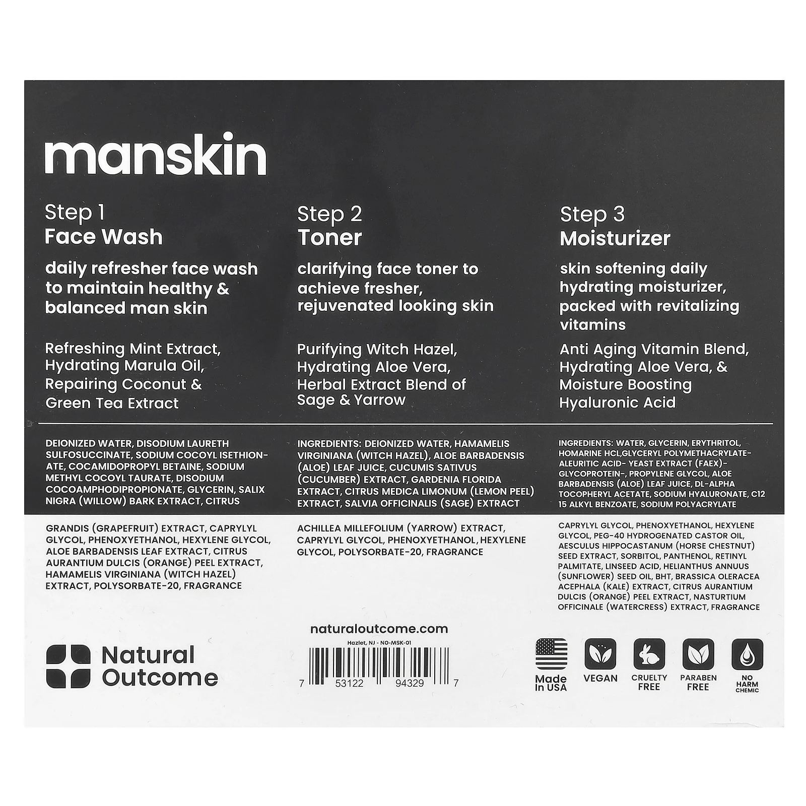 Natural Outcome, Manskin, набор для повседневного использования, набор из 3 предметов