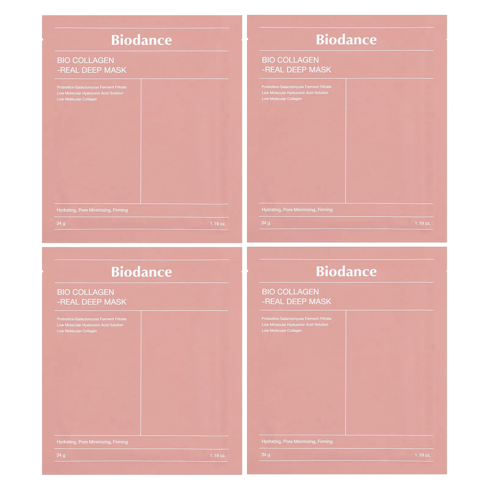 Biodance, Bio Collagen-Real Deep Beauty Mask, 4 шт. По 34 г (1,19 унции)