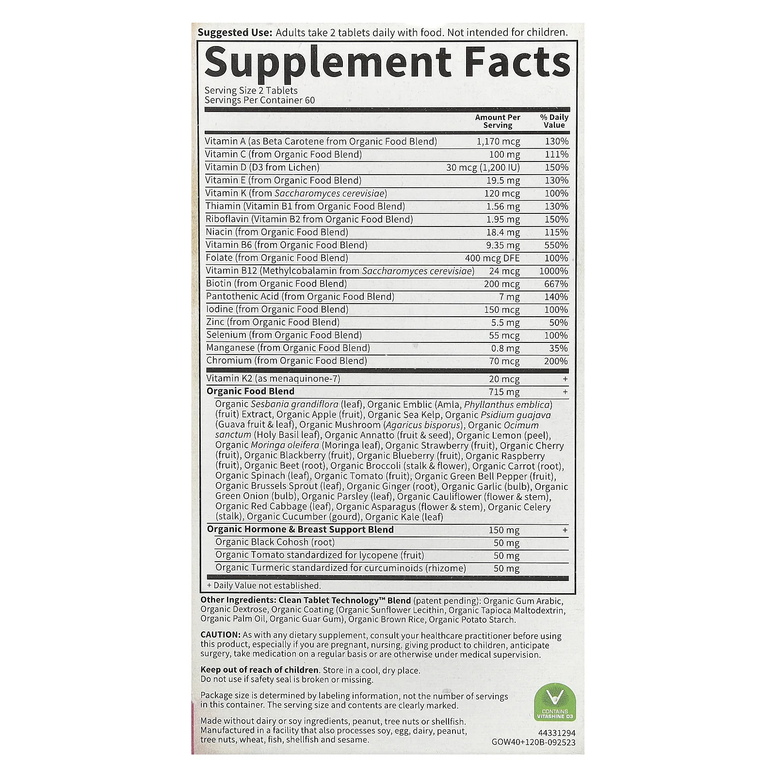 Garden of Life, Мультивитамины для женщин в возрасте старше 40 лет, цельнопищевой мультивитамин, 120 веганских таблеток