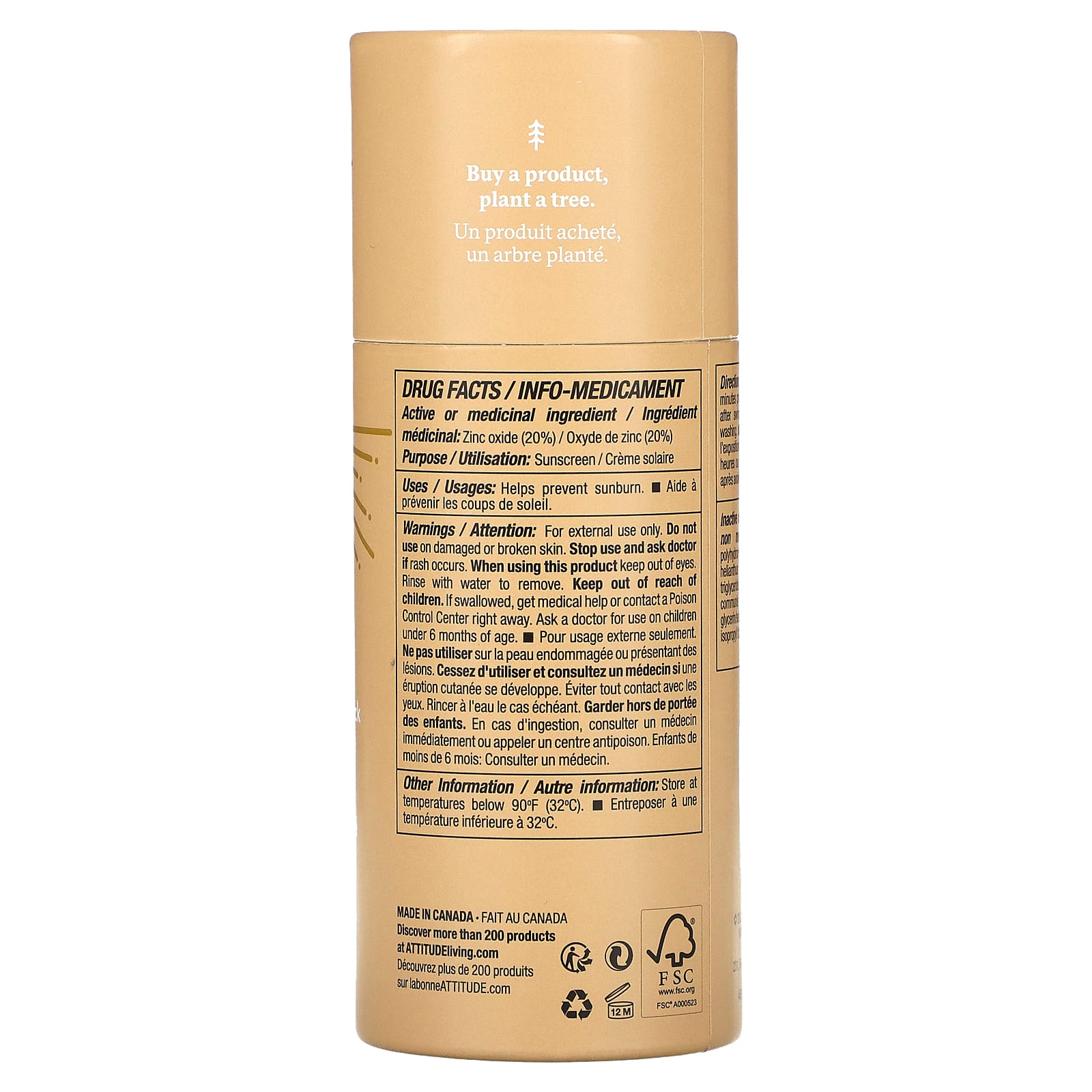 ATTITUDE, Минеральный солнцезащитный стик с тонирующим эффектом, SPF 30, без запаха, 85 г (3 унции)