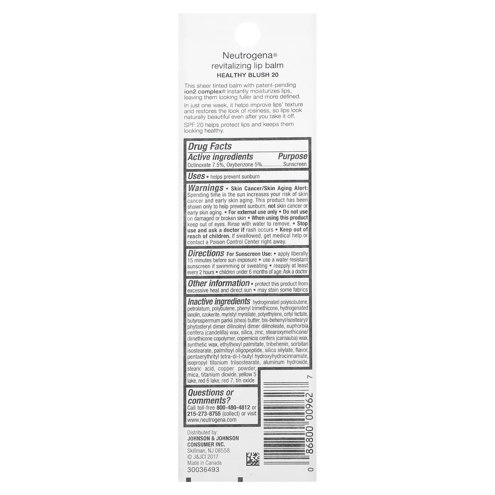 Neutrogena, Восстанавливающий бальзам для губ, SPF 20, здоровые румяна 20, 4,2 г (0,15 унции)