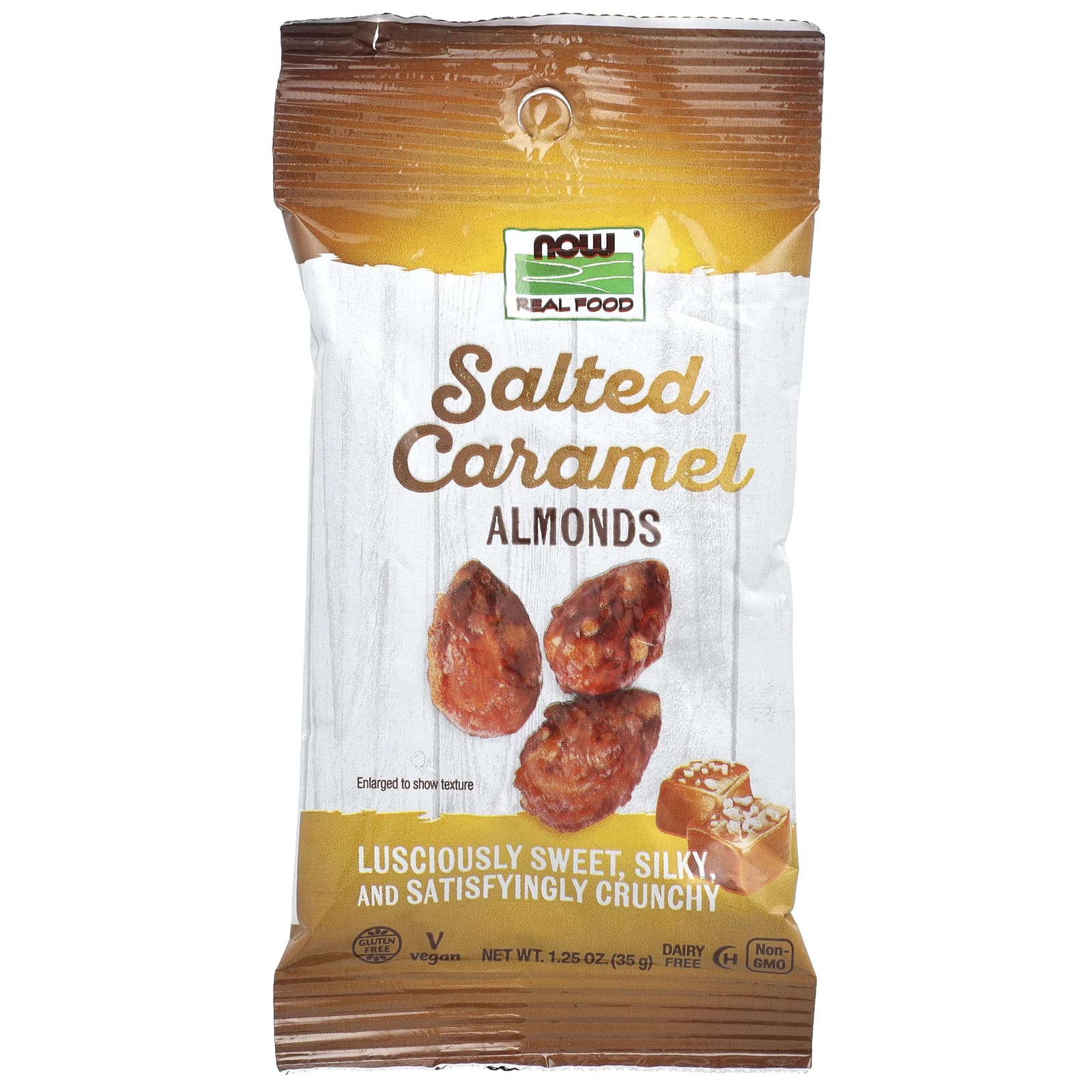 NOW Foods, Миндаль с соленой карамелью, 10 порционных пакетиков, 35 г (1,25 унции)