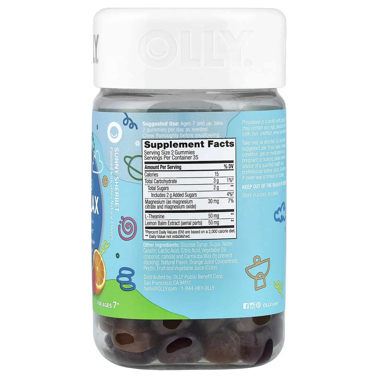 OLLY, Kids Chillax, жевательные таблетки для детей от 7 лет, солнечный щербет, 70 жевательных таблеток