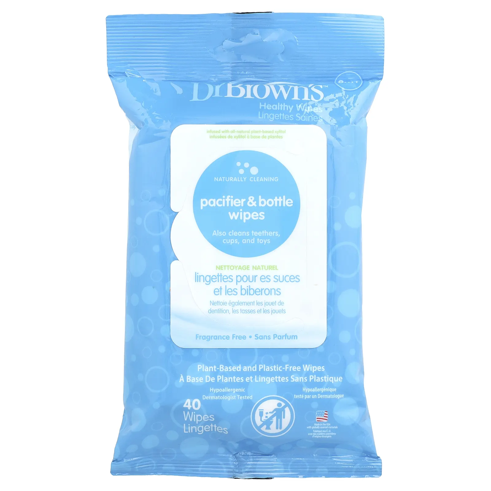 Dr. Brown's, Салфетки для пустышек и бутылочек, без отдушек, 40 салфеток