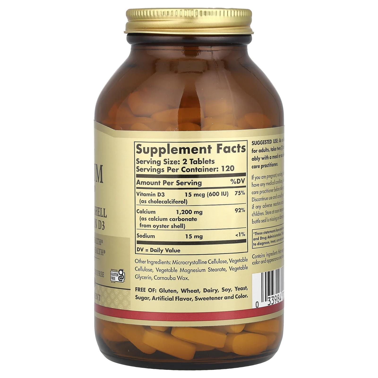 Solgar, кальций «600», из устричных раковин, с витамином D3, 240 таблеток