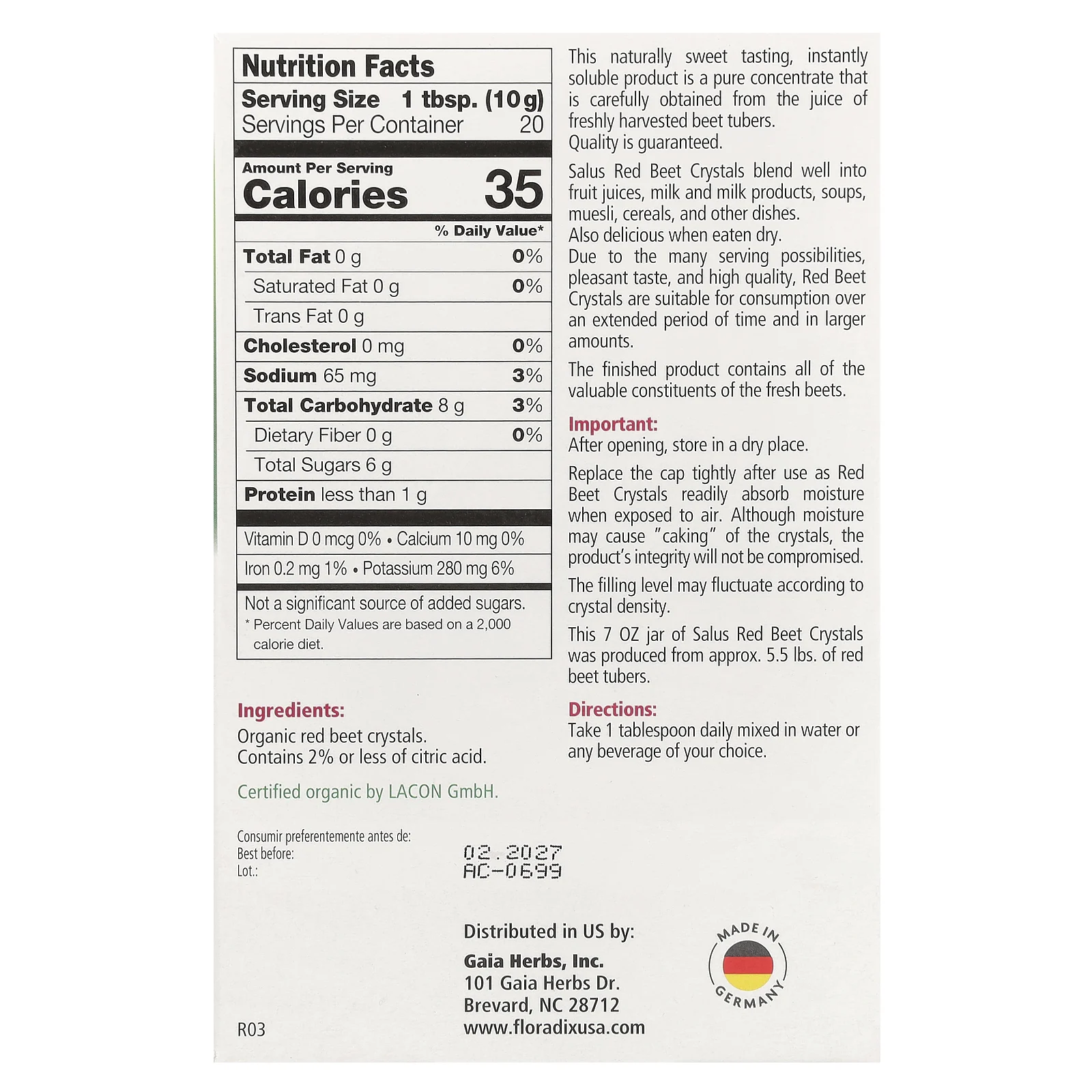 Gaia Herbs, Красная свекла, растворимые кристаллы, 7 унций (200 г)