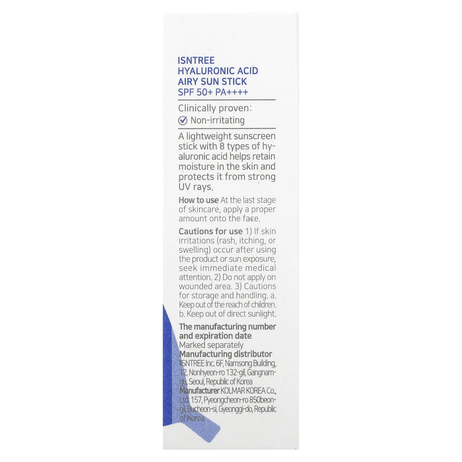 ISNtree, Воздушный солнцезащитный стик с гиалуроновой кислотой, SPF 50+ PA ++++, 22 г (0,77 унции)