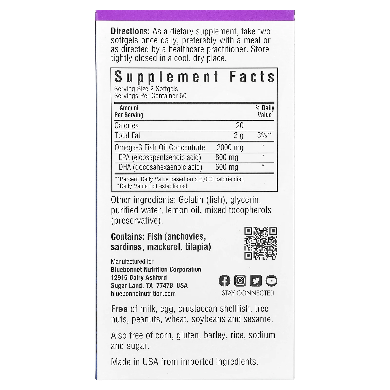 Bluebonnet Nutrition, омега-3 рыбий жир, для здоровья сердца, лимонный вкус, 120 капсул