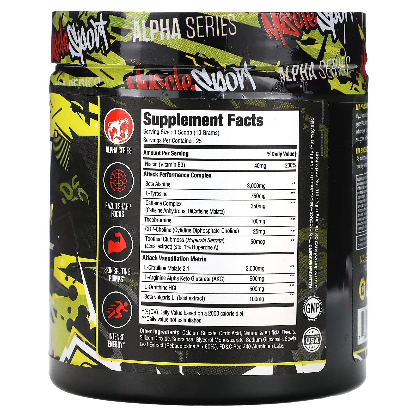 MuscleSport, Атака, предтренировочный комплекс, с радужным фруктом, 250 г (8,8 унции)