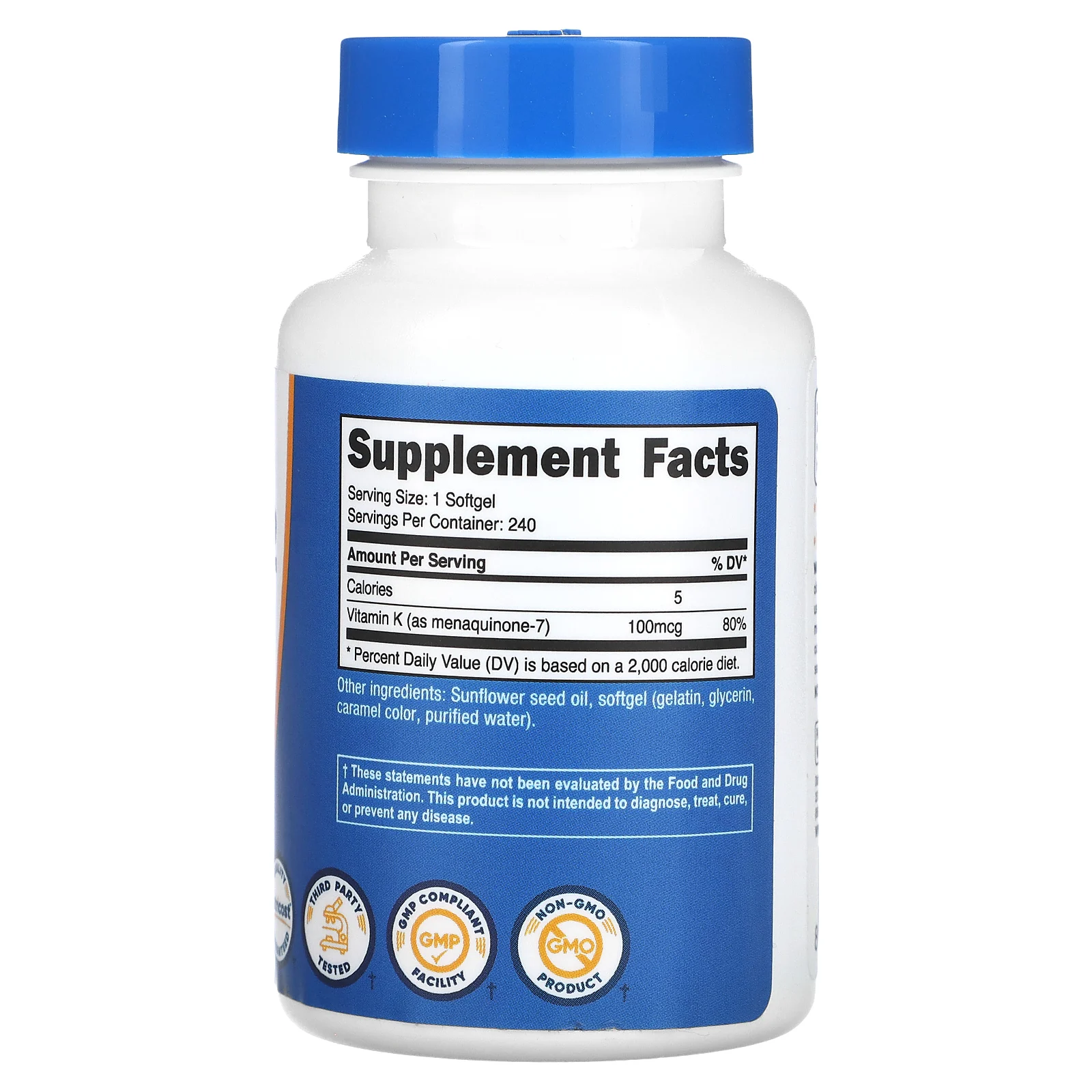 Nutricost, витамин K2, 100 мкг, 240 капсул