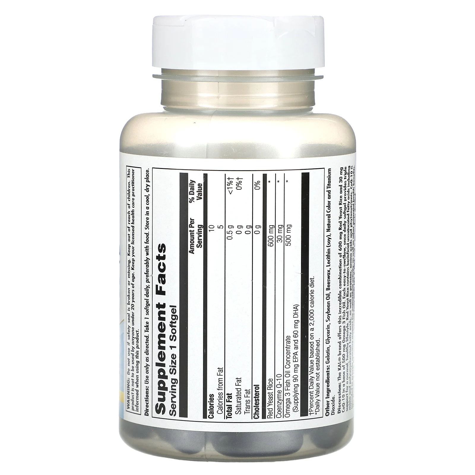 KAL, красный ферментированный рис, коэнзим Q10, омега-3, 60 мягких таблеток