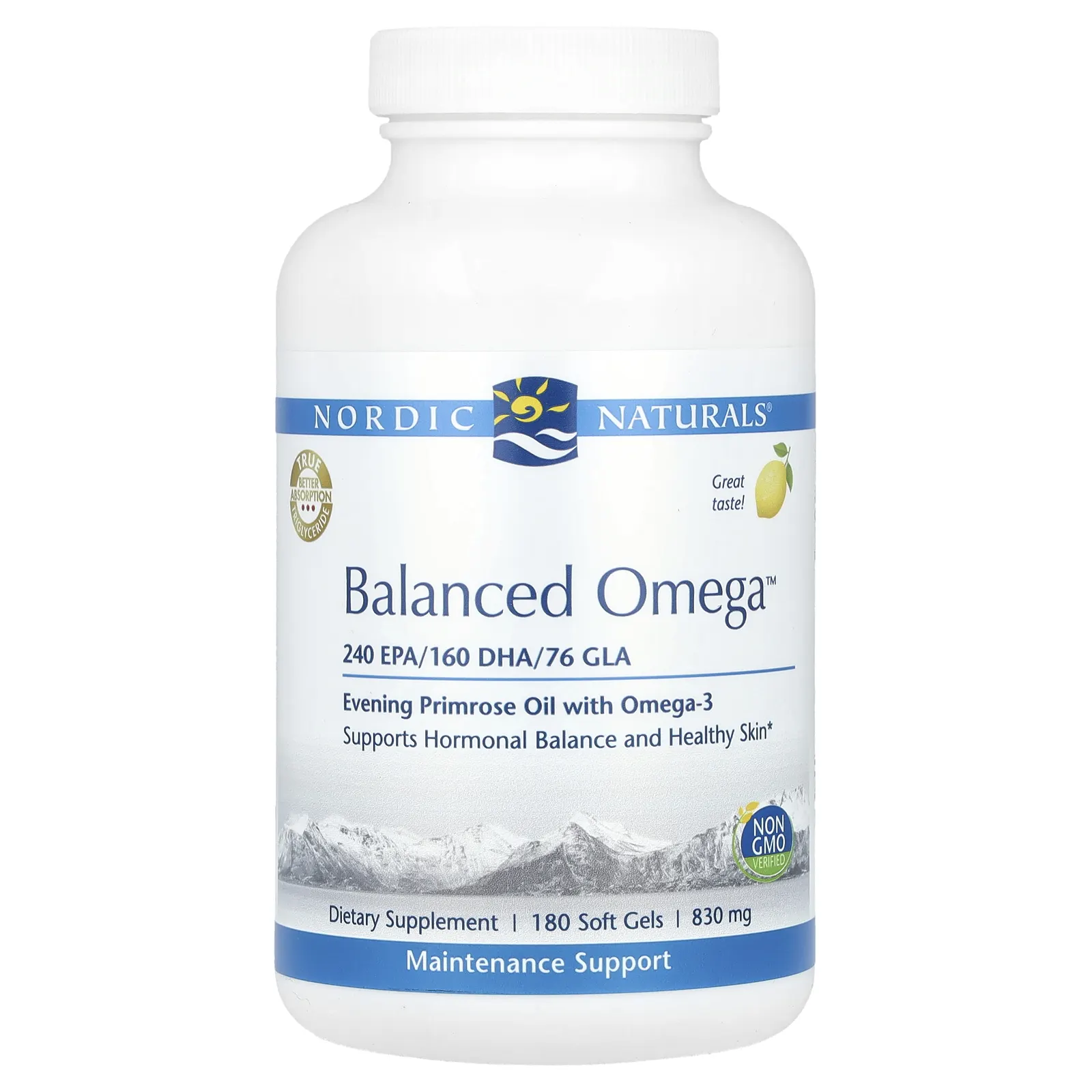 Nordic Naturals, Balanced Omega, со вкусом лимона, 830 мг, 180 мягких желатиновых капсул