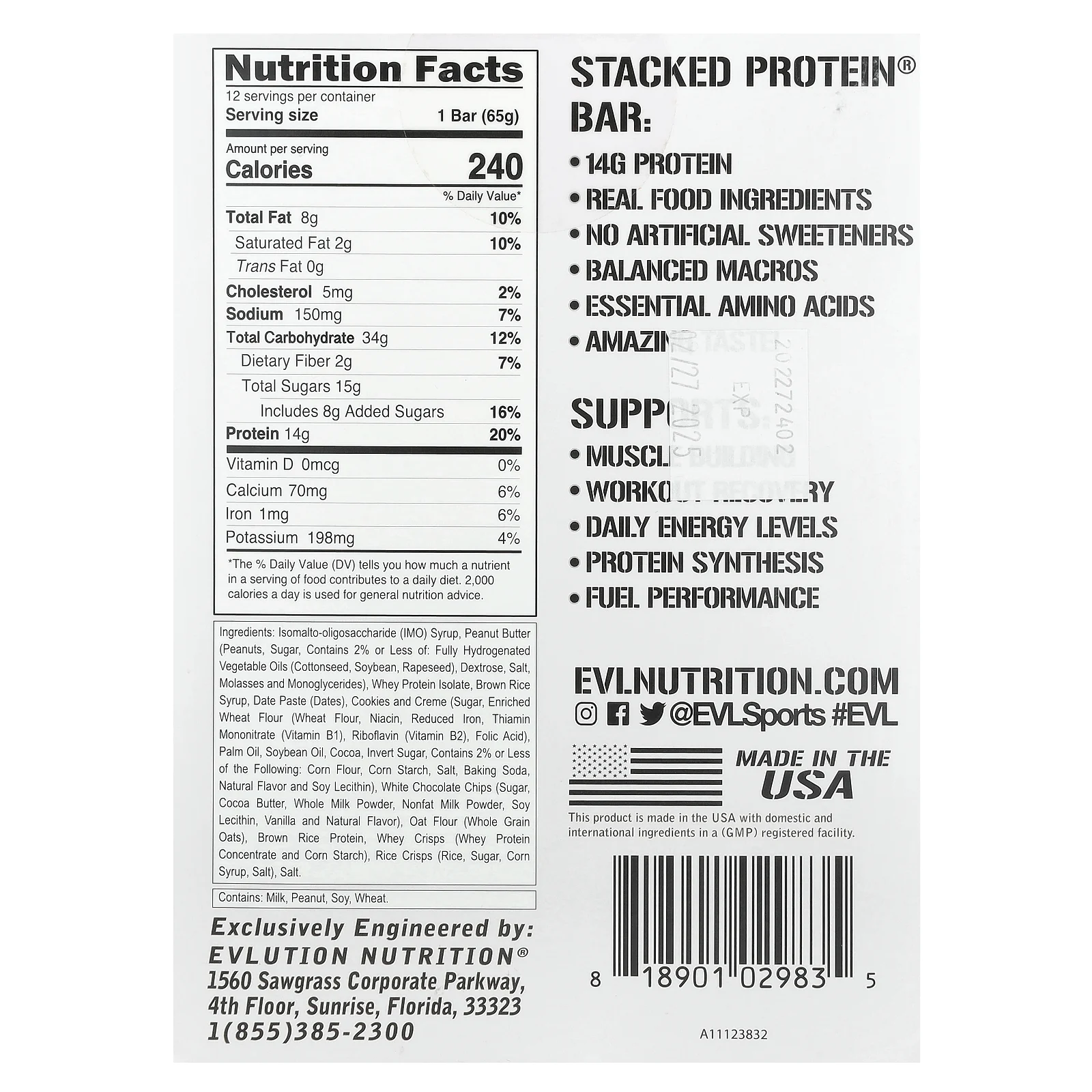 EVLution Nutrition, протеиновый батончик, печенье с арахисовой пастой и кремом, 12 шт. по 65 г