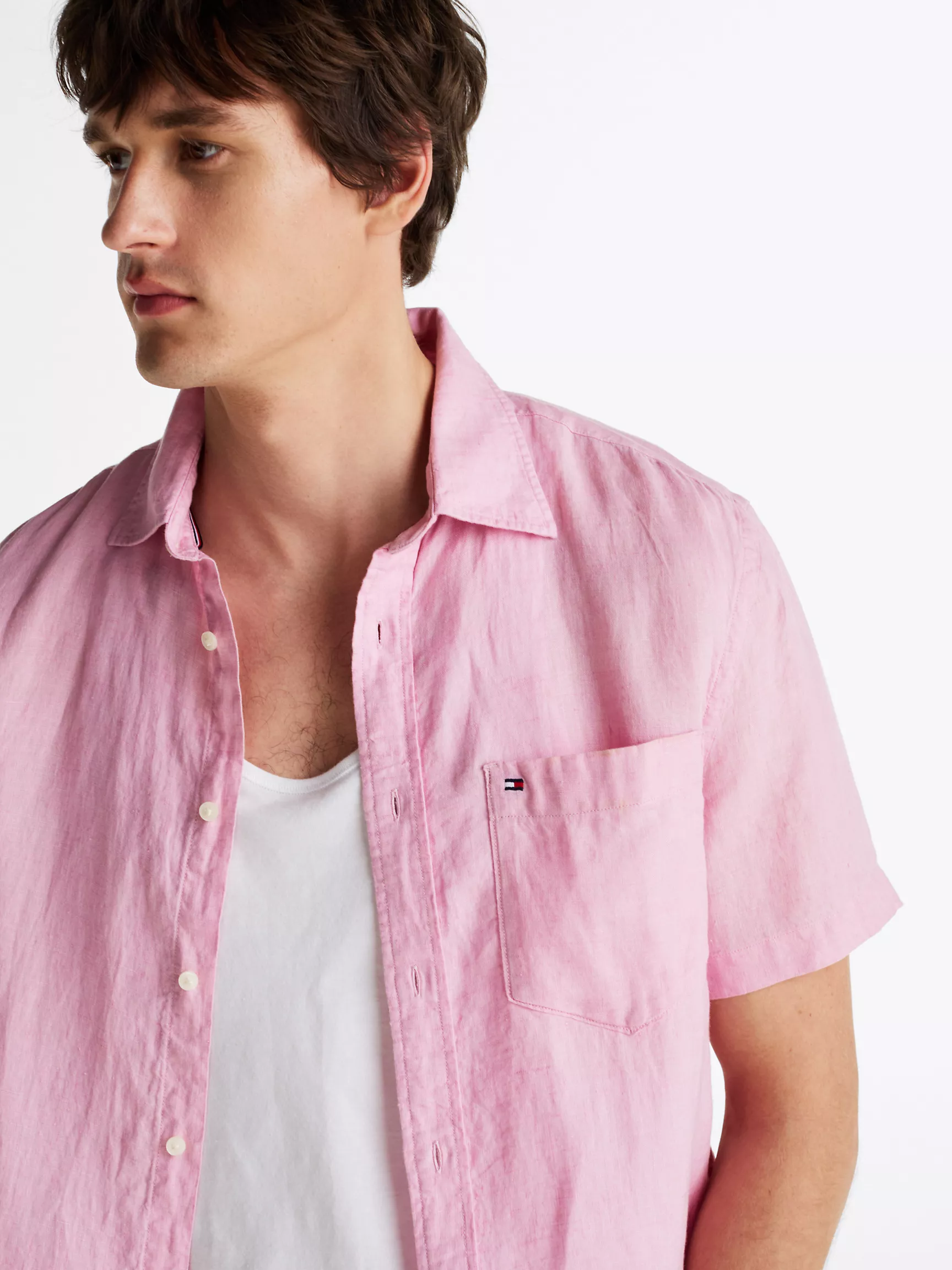 Мужская рубашка Tommy Hilfiger, Рубашка из окрашенного льна с короткими рукавами