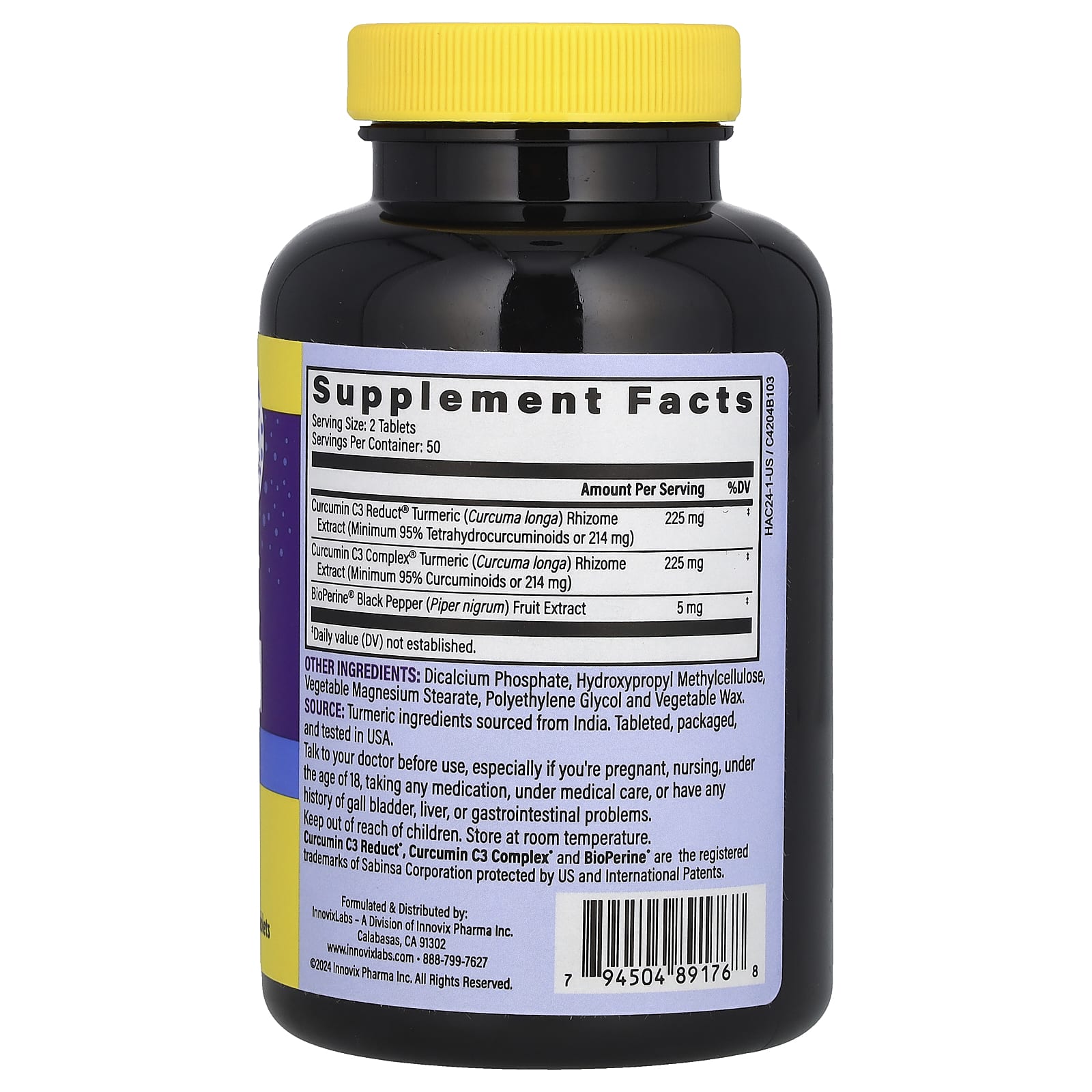 InnovixLabs, высокоусвояемый куркумин, 100 таблеток с замедленным высвобождением