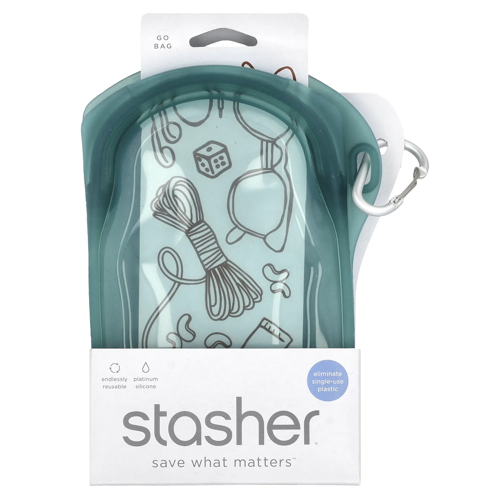 Stasher, Go Bag, зеленый, 1 пакетик, 532 мл (18 жидк. Унций)