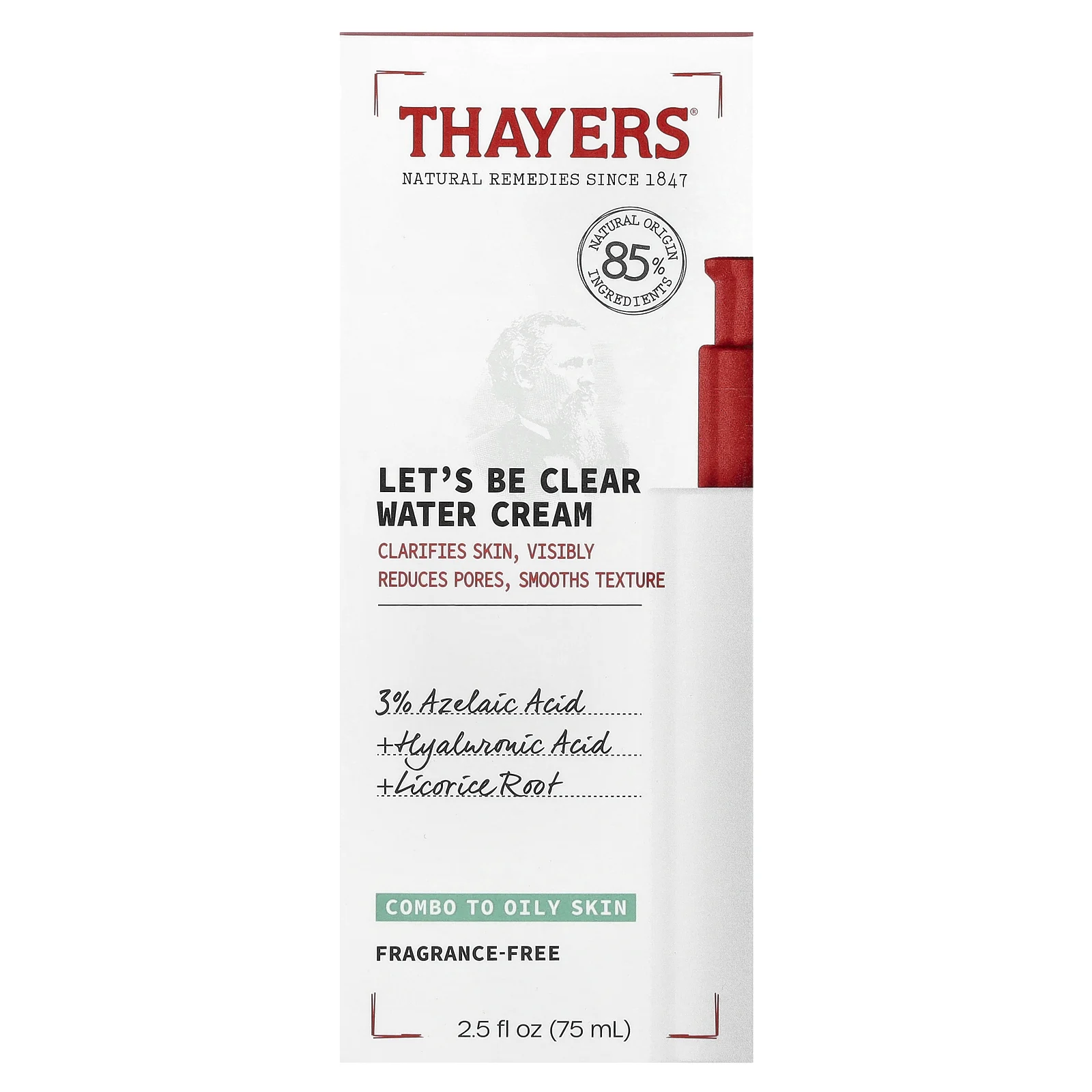 Thayers, Let's Be Clear Water, крем, без отдушек, 75 мл (2,5 жидк. Унции)