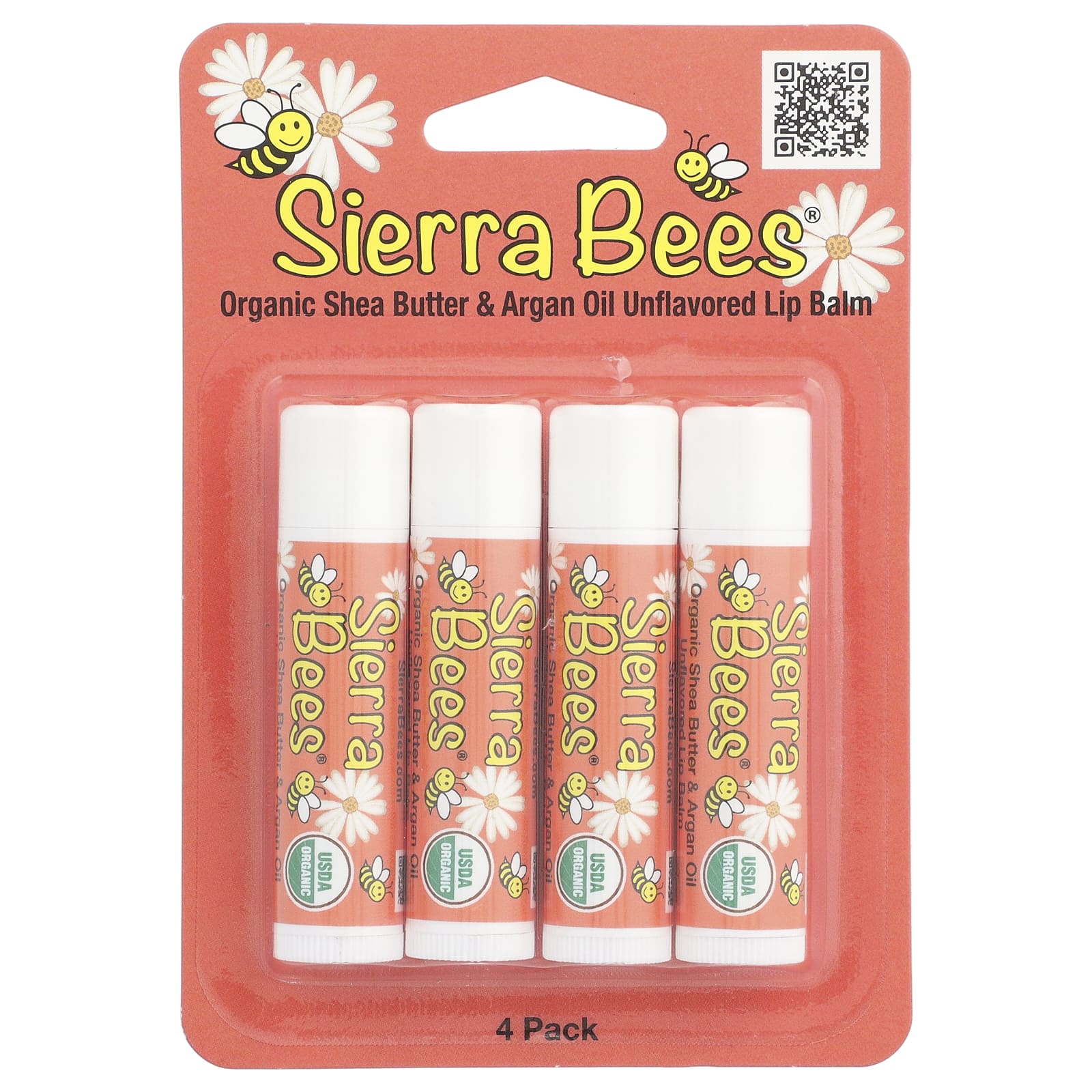 Sierra Bees, Органические бальзамы для губ, масло ши и аргановое масло, 4 штуки в упаковке весом 0,15 унции (4,25 г) каждая