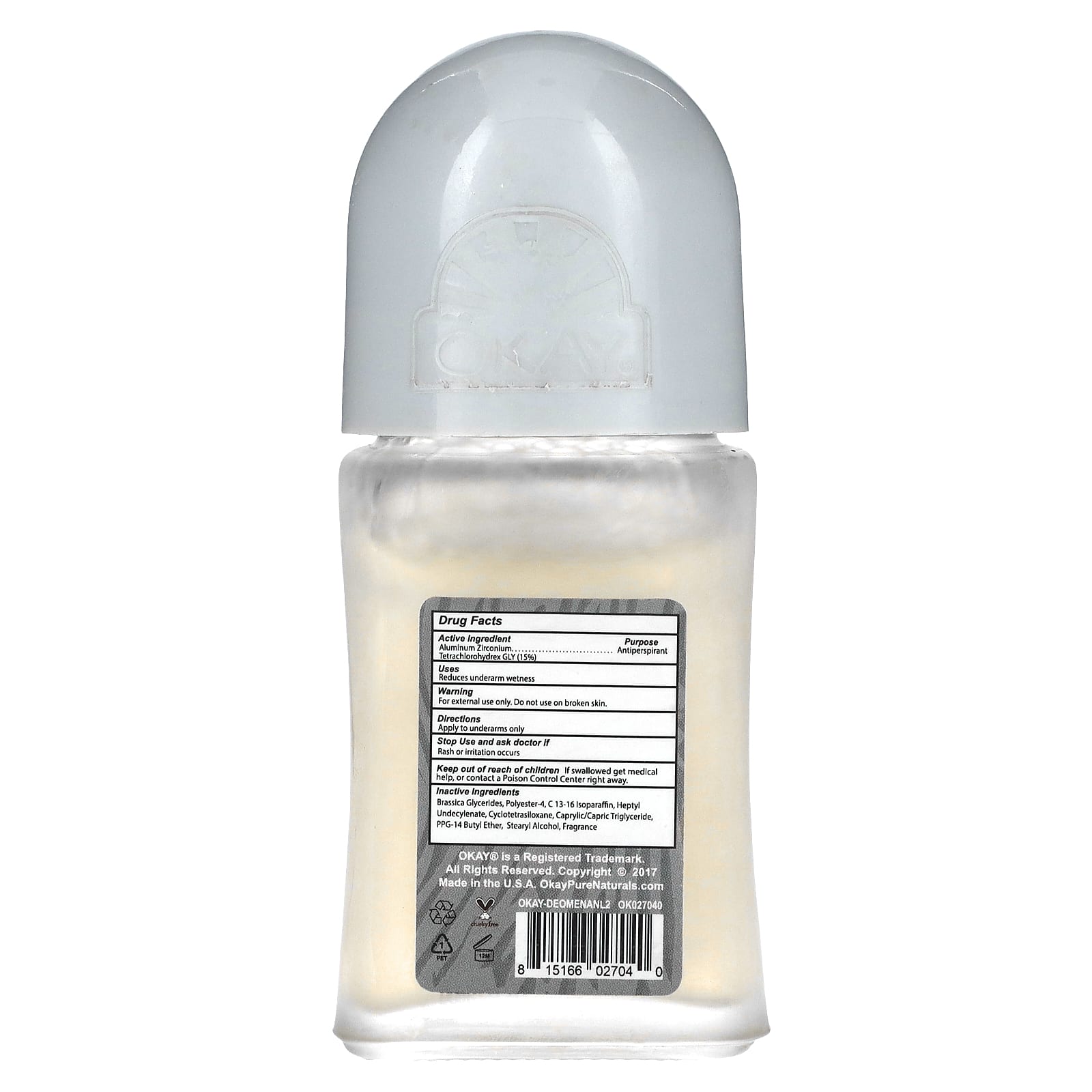 Okay Pure Naturals, мужской дезодорант-антиперспирант, свежесть, 56,7 г (2 унции)