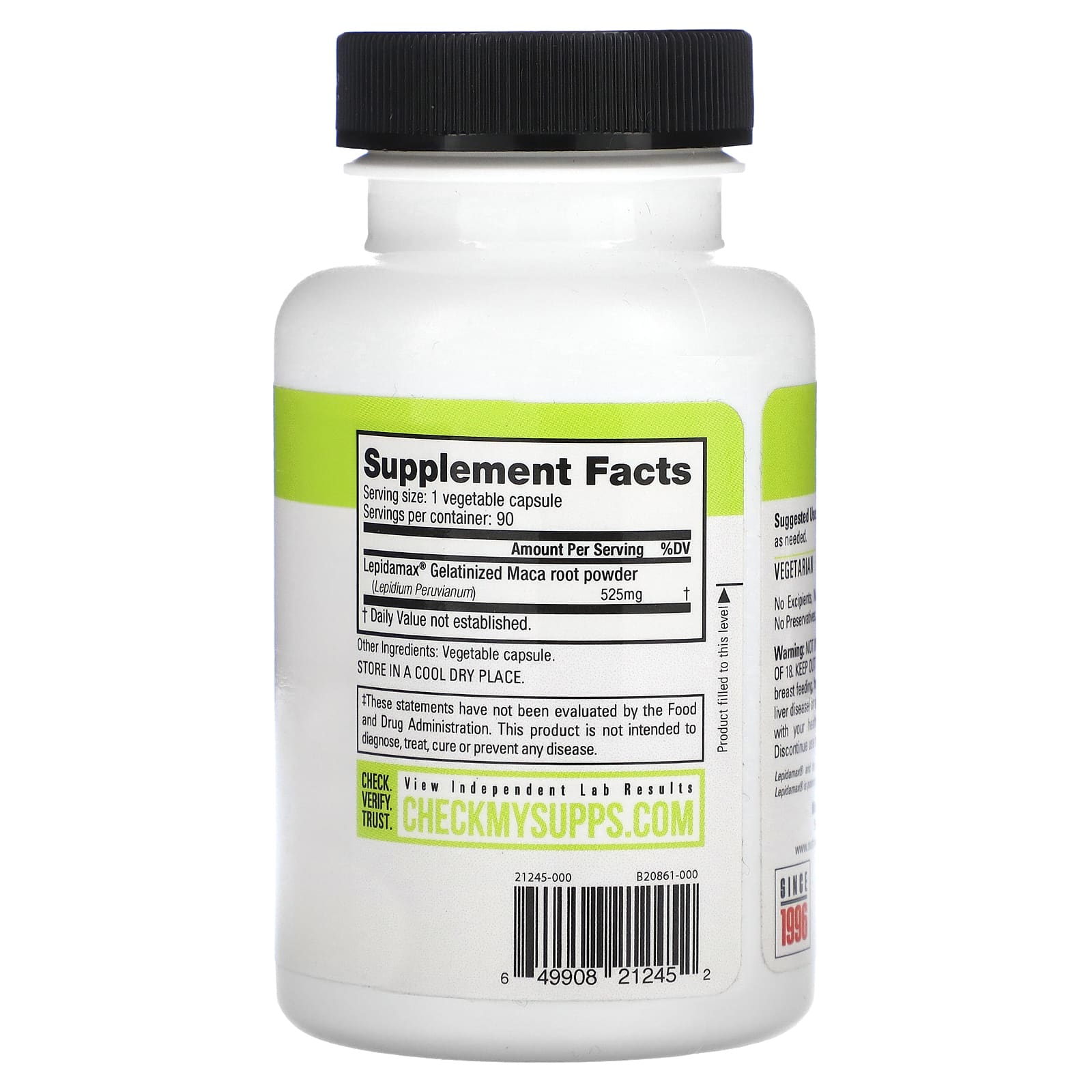 NutraBio, MACA Lepidamax, 525 мг, 90 растительных капсул