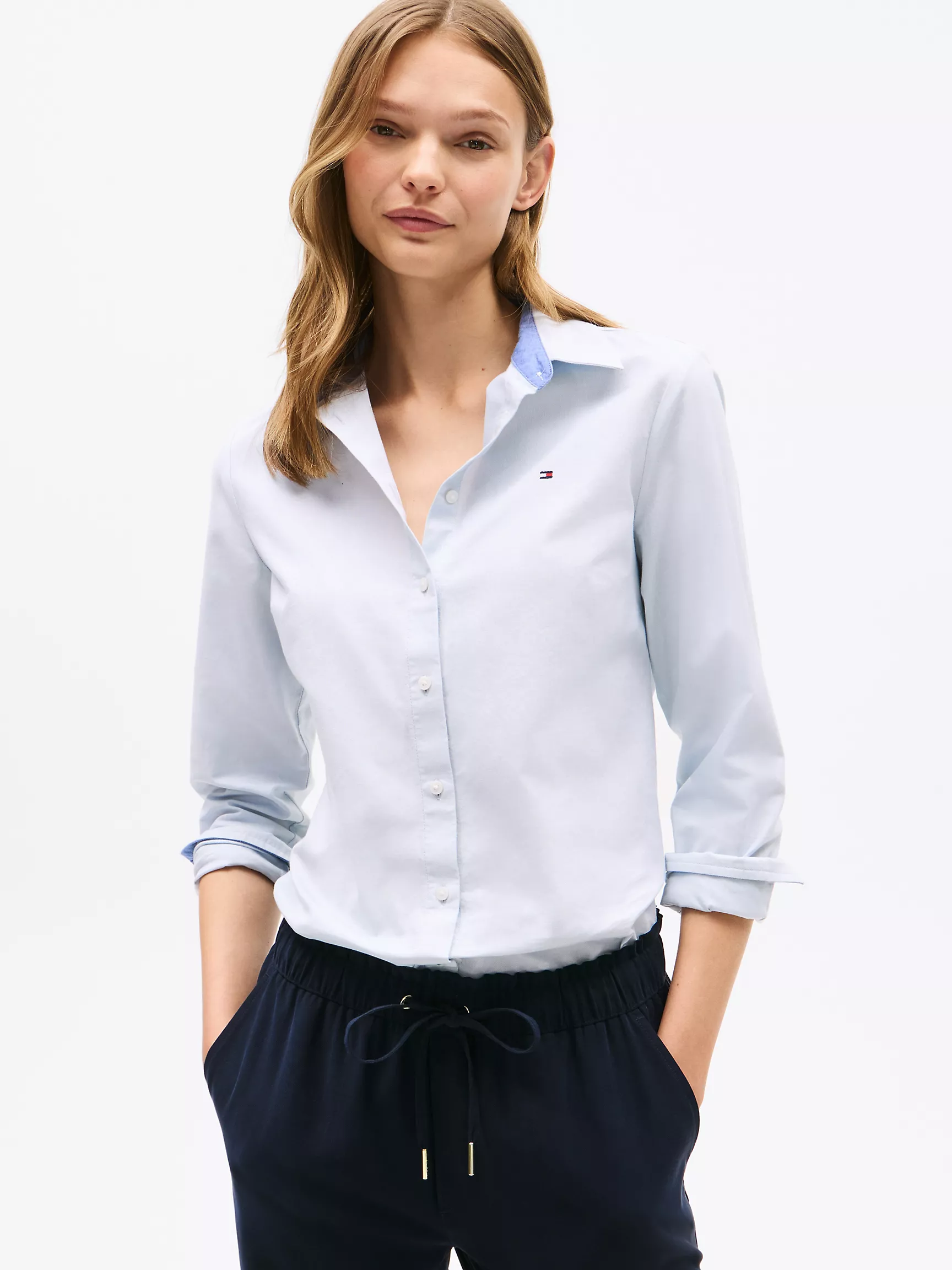 Женская рубашка Tommy Hilfiger, Однотонная эластичная оксфордская рубашка стандартного кроя