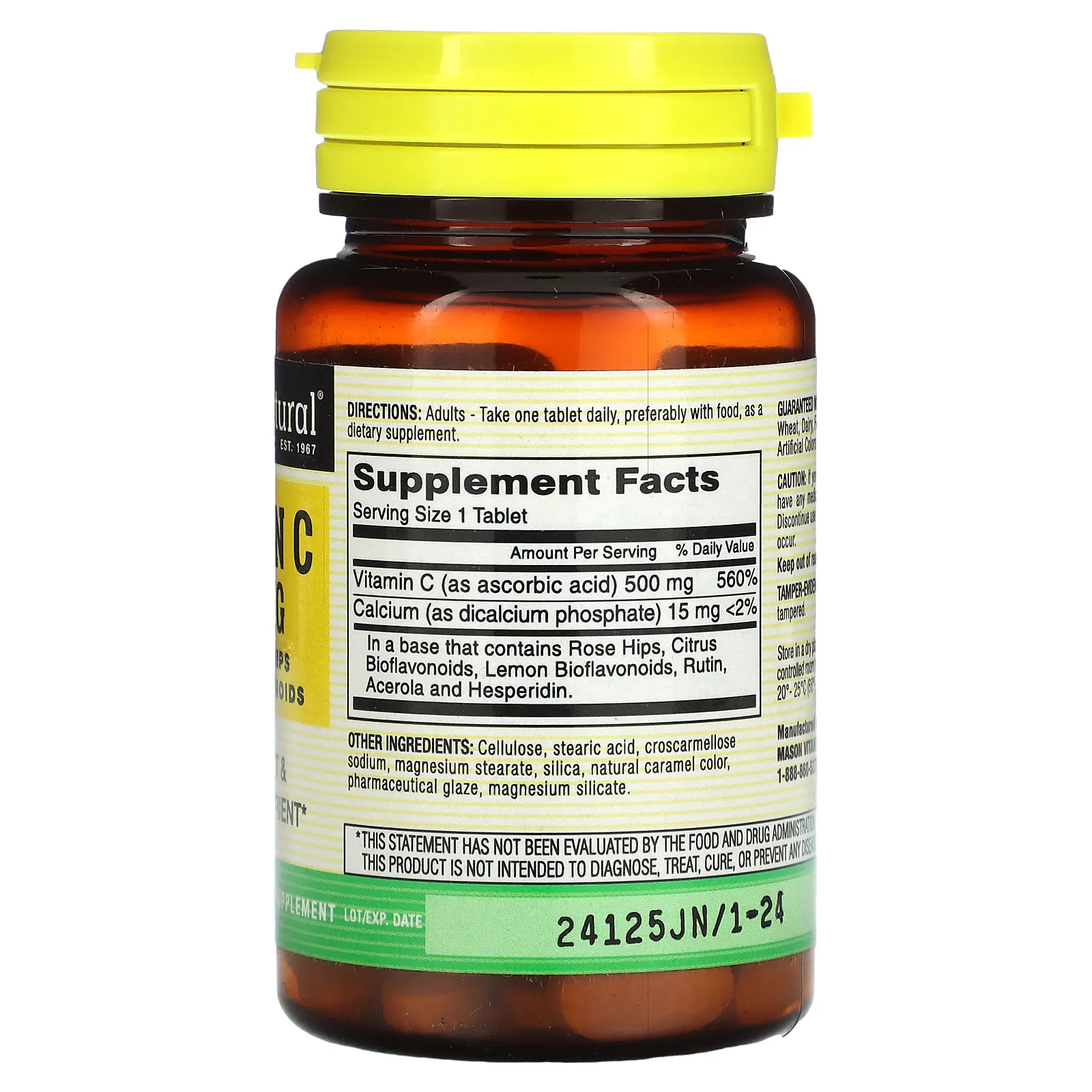 Mason Natural, Витамин C с шиповником и биофлавоноидами, 500 мг, 90 таблеток