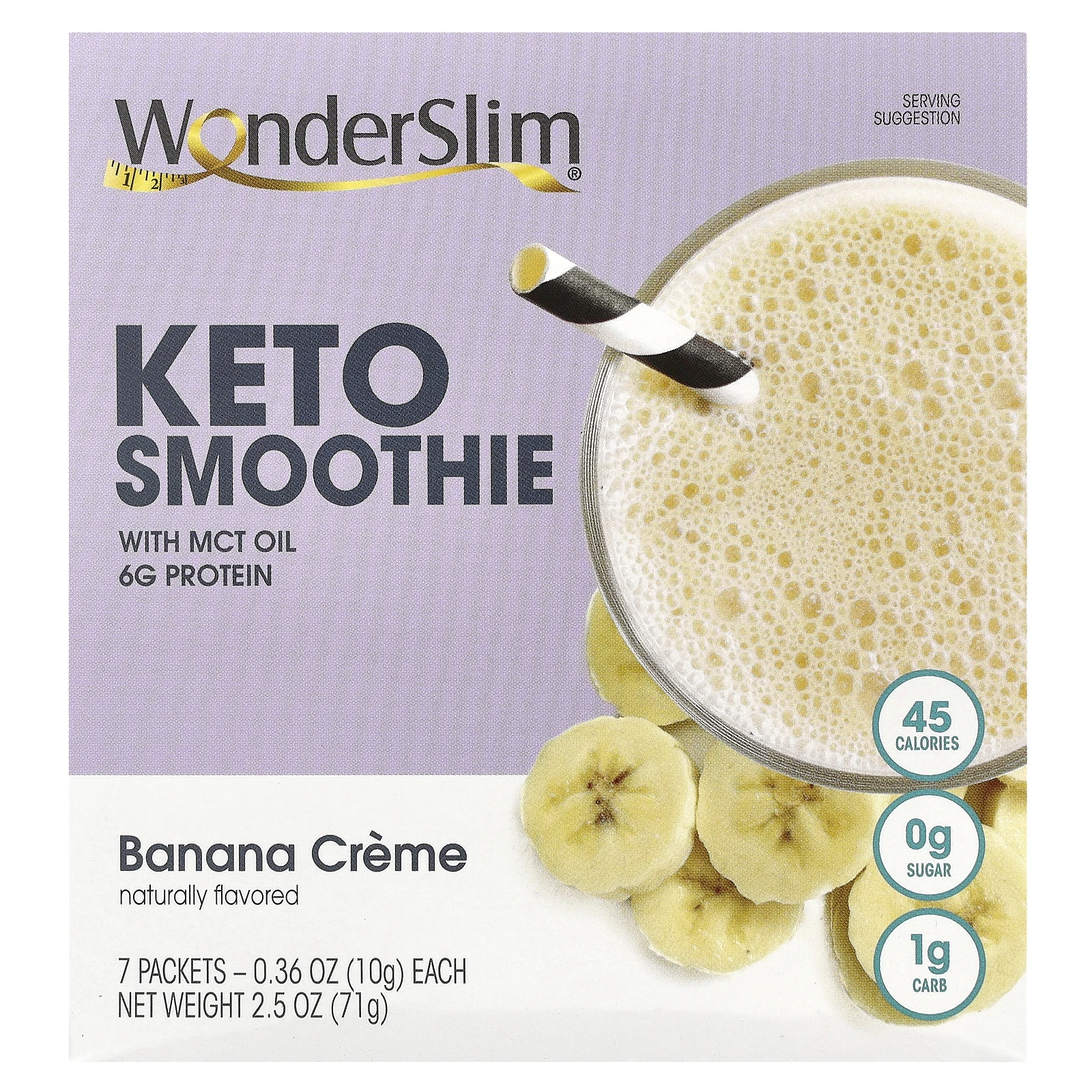 WonderSlim, Keto Smoothie, банановый крем, 7 пакетиков по 10 г (0,36 унции)