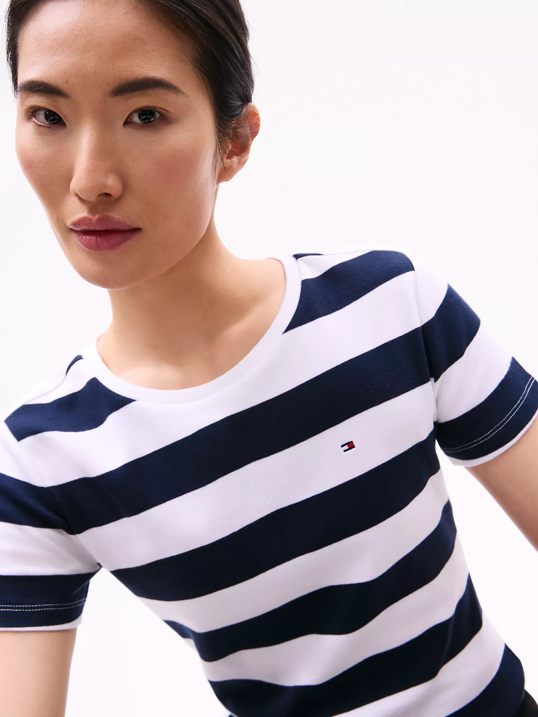 Женская футболка Tommy Hilfiger, Футболка с круглым вырезом и полосками в стиле регби