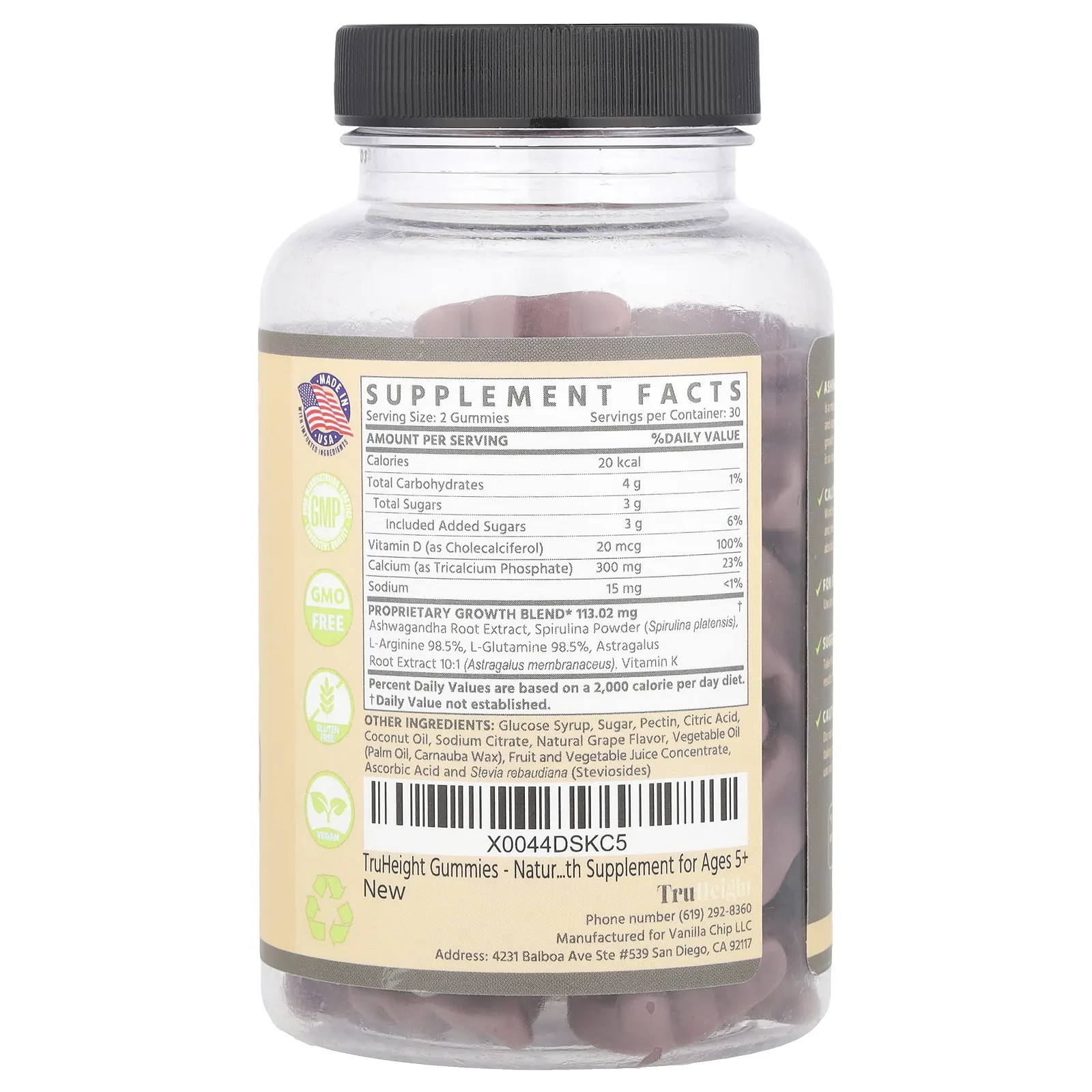 TruHeight, Growth, мультивитамины, для детей от 5 лет, с виноградом, 60 жевательных таблеток