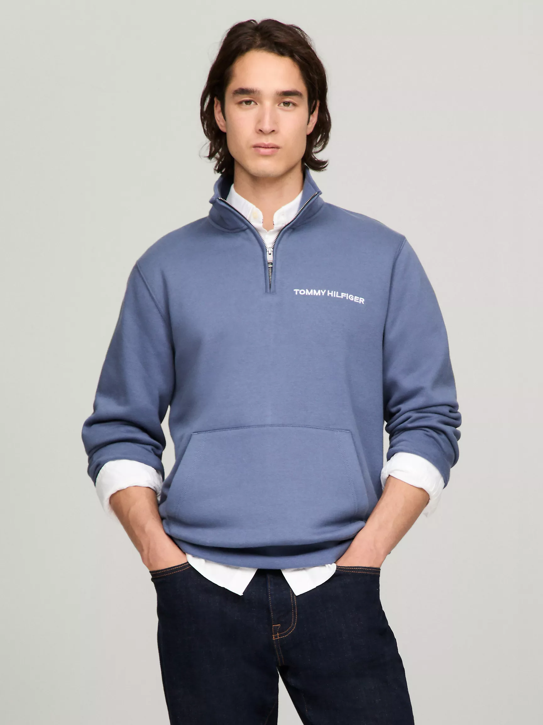 Мужская толстовка Tommy Hilfiger, Свитшот на половинной молнии с вышитым логотипом