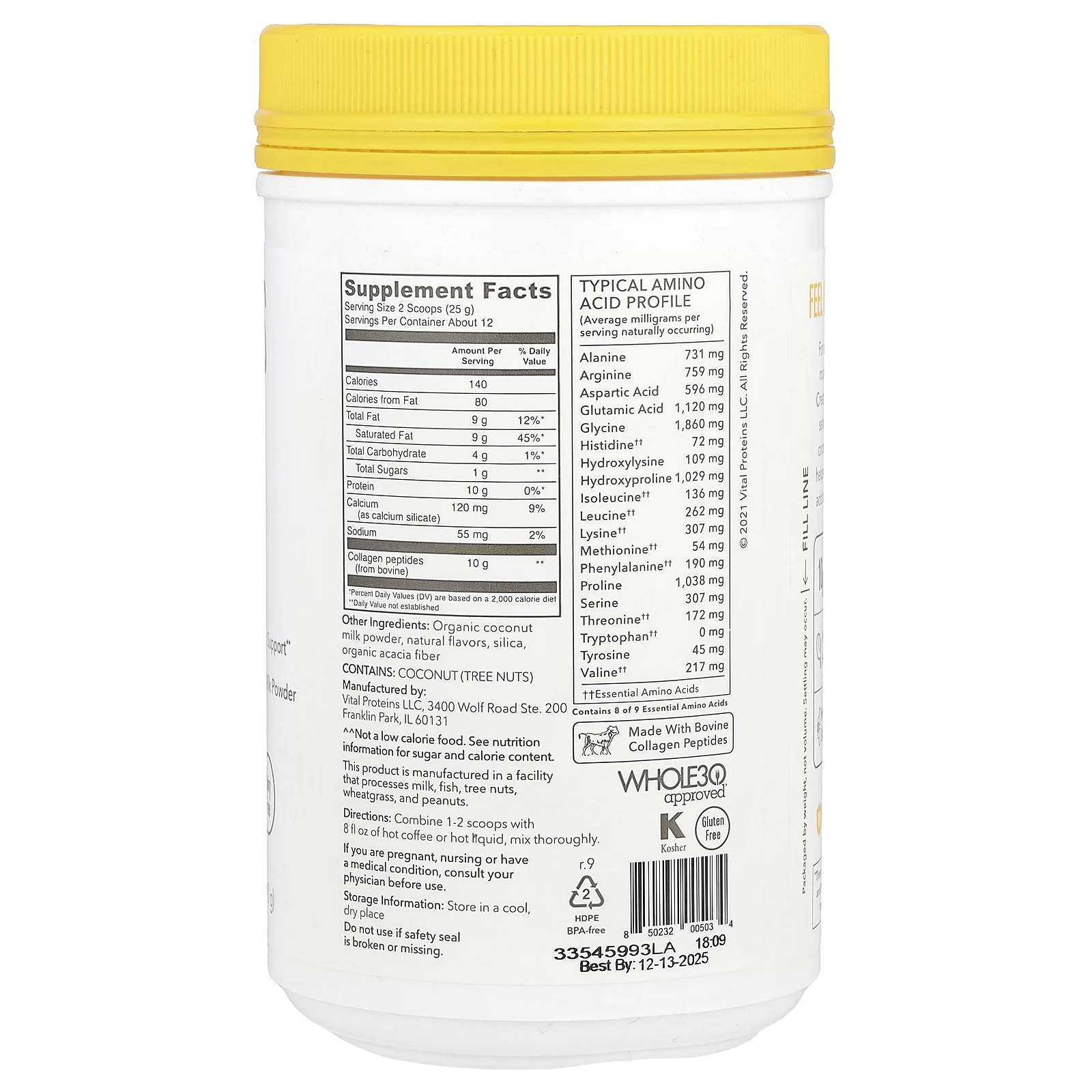 Vital Proteins, Коллагеновые сливки, ваниль, 300 г (10,6 унции)