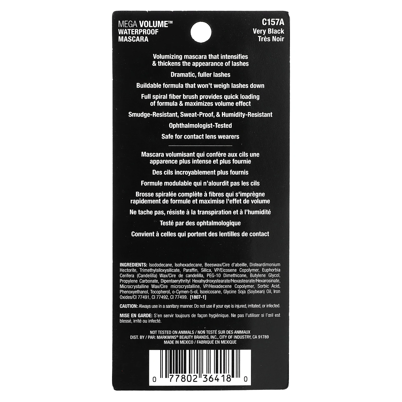 wet n wild, Водостойкая тушь для ресниц Mega Volume, черная, 6 мл (0,21 жидк. Унции)
