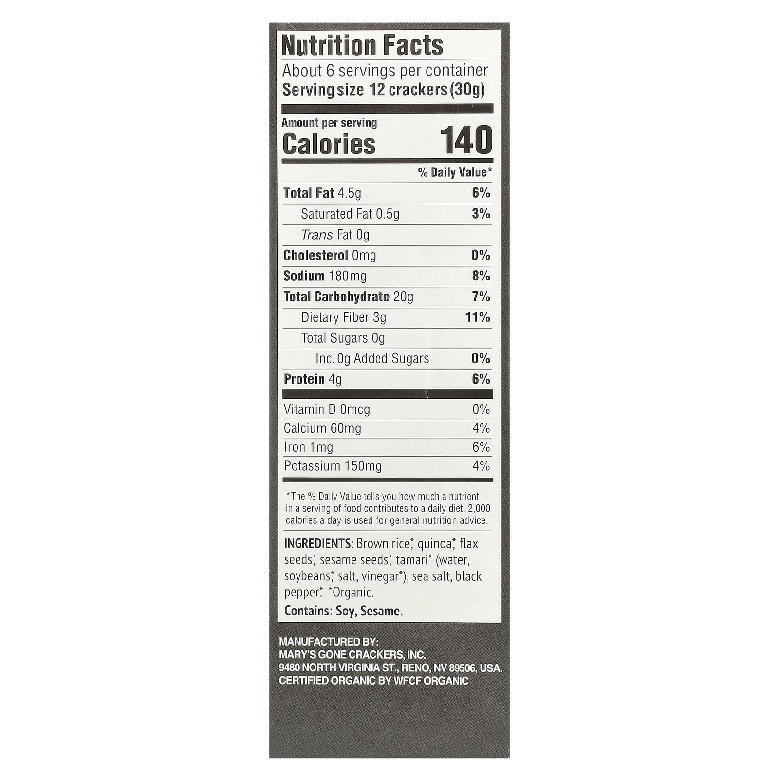 Mary's Gone Crackers, органические крекеры с черным перцем, 184 г (6,5 унции)