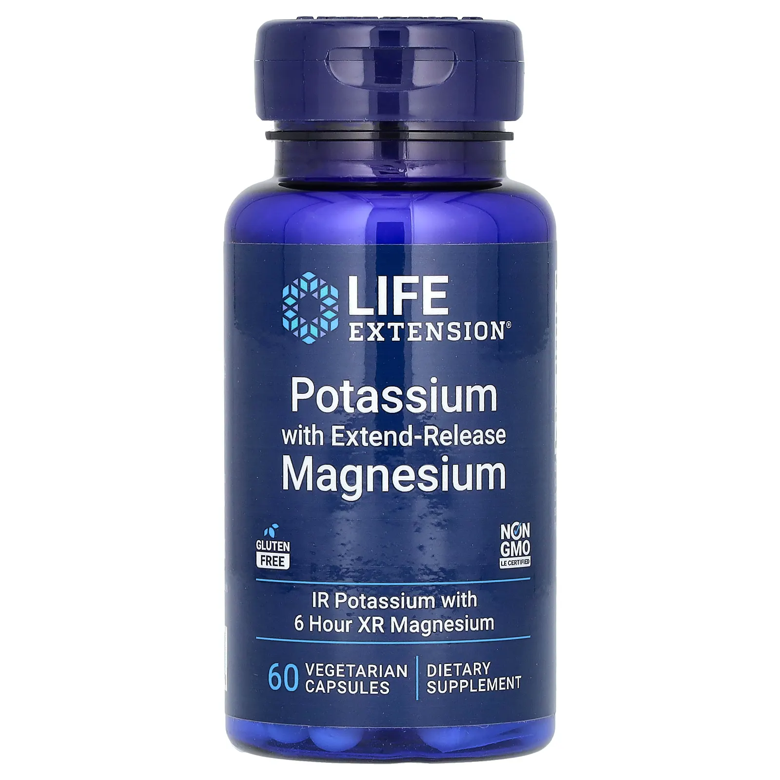 Life Extension, калий с магнием пролонгированного действия, 60 вегетарианских капсул