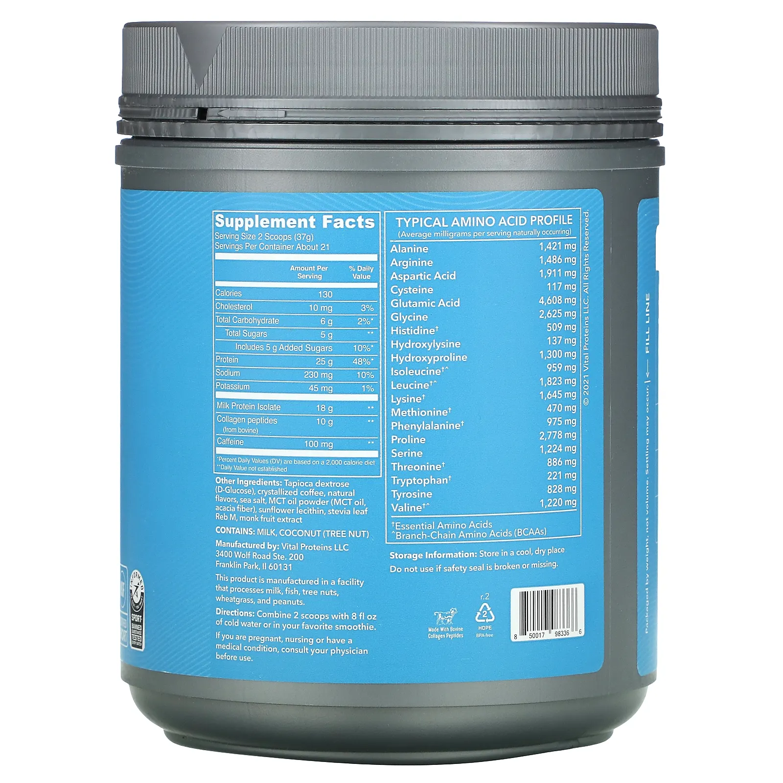 Vital Proteins, Vital Performance Protein, холодный кофе, 782 г (1,72 фунта)