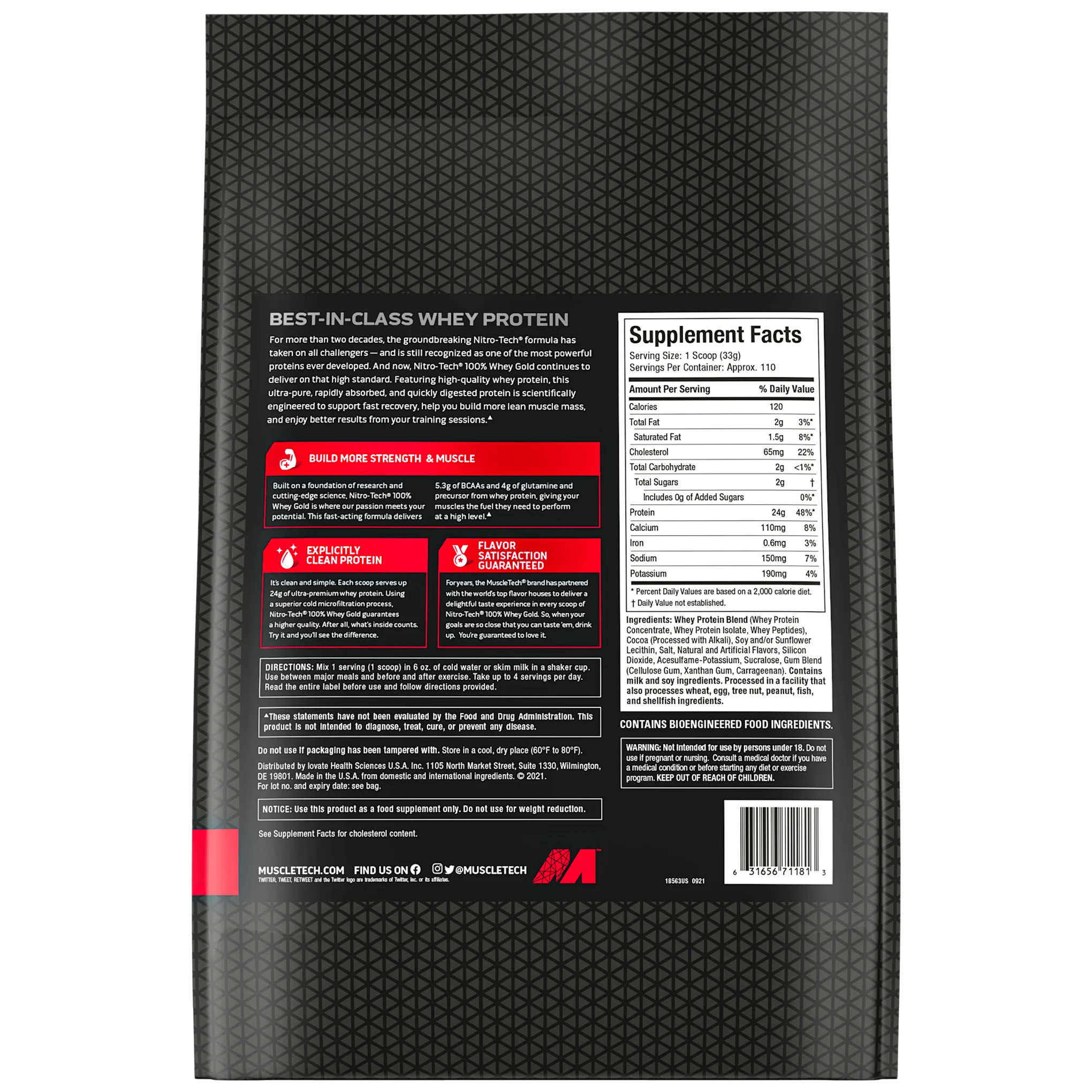 MuscleTech, Nitro Tech, 100% Whey Gold, сывороточный белок в порошке, двойной шоколад, 3,63 кг (8 фунтов)